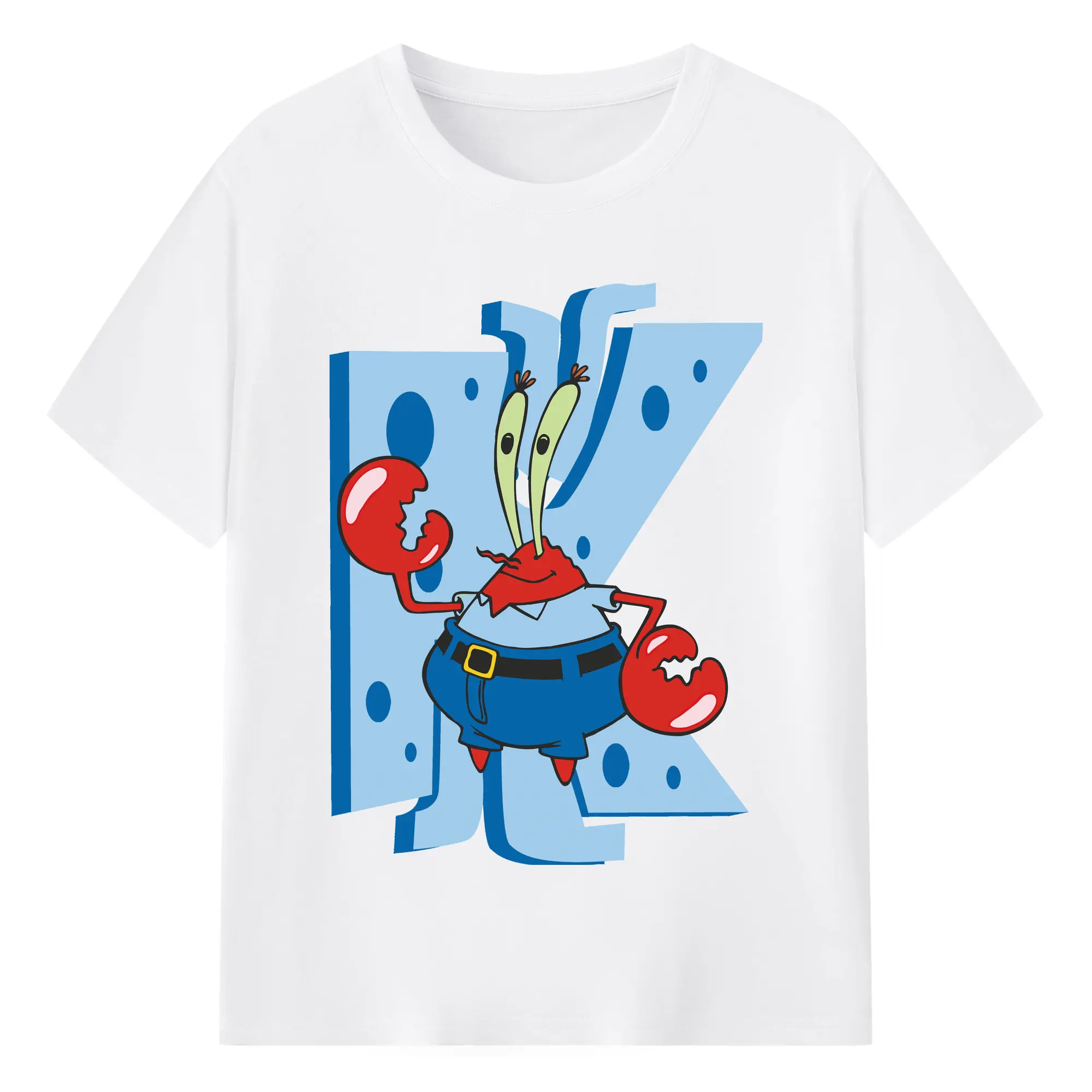 Spongebob Squarepants Mr. Costume Krabs Shirt - 180g Cotton T-Shirt With Front Heat Transfer Print – Soft, Lightweight, Fitted Design – Comfortable Casual Wear For Sports & Everyday Use