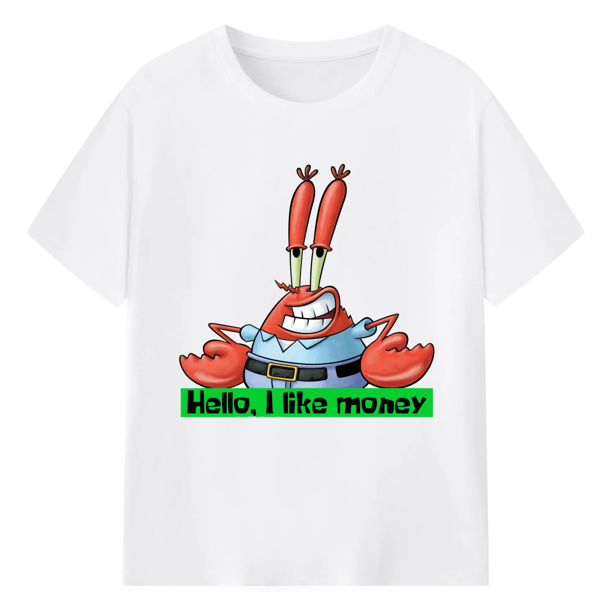 Spongebob Squarepants Mr. Krabs i like monry Shirt - 180g Cotton T-Shirt With Front Heat Transfer Print – Soft, Lightweight, Fitted Design – Comfortable Casual Wear For Sports & Everyday Use