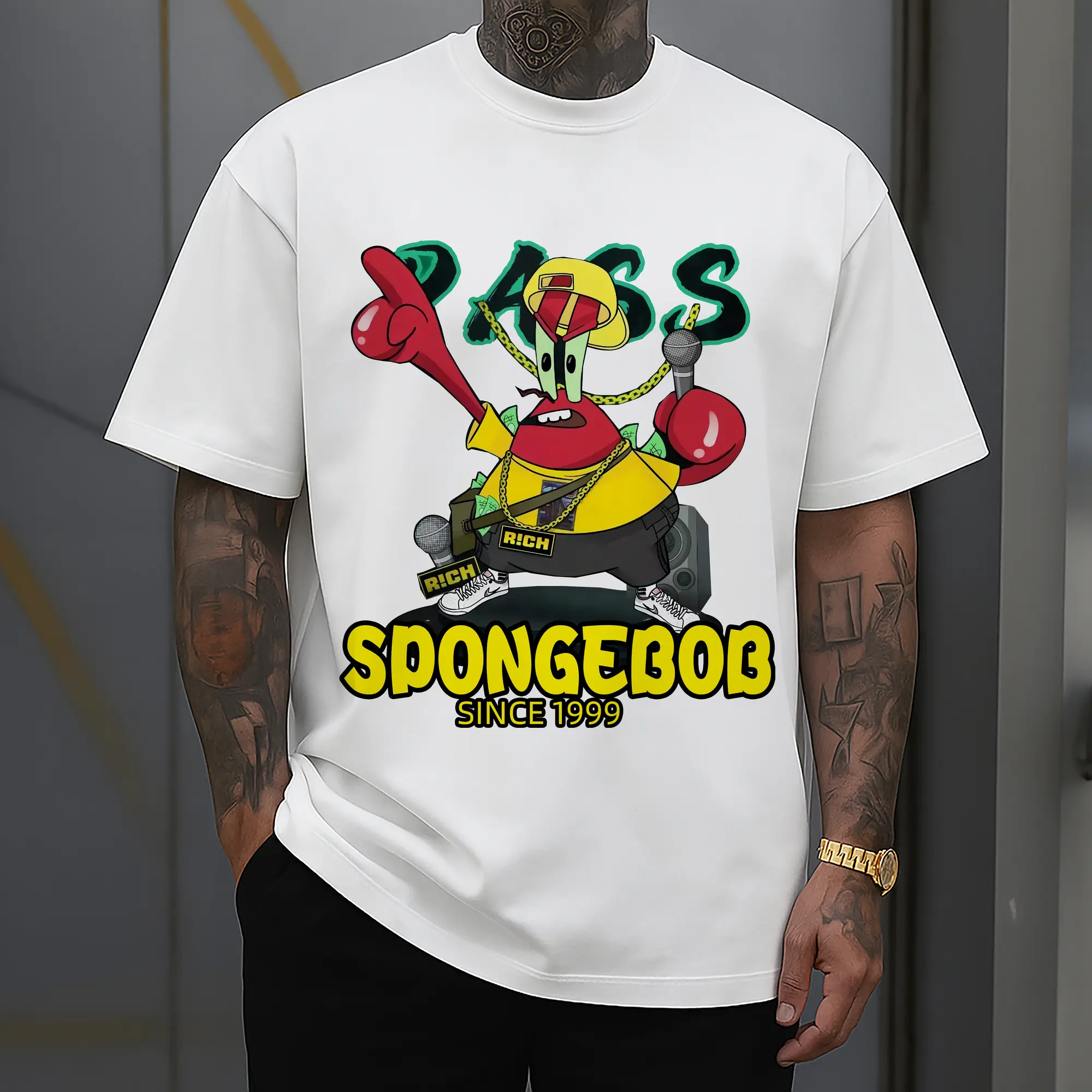SpongeBob SquarePants Eugene Krabs hip hop style t-shirt