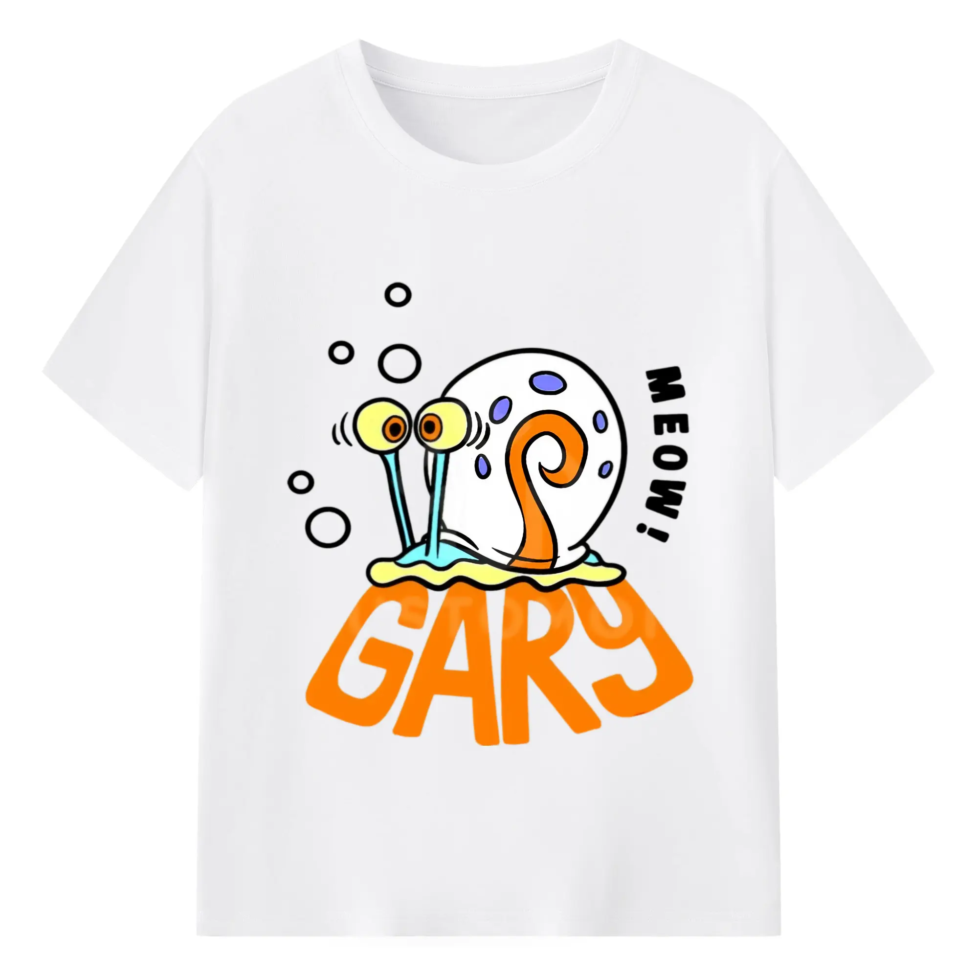 Gary The Snail Short Sleeve ‘meow’ Graphic T-Shirt - 180g Cotton T-Shirt With Front Heat Transfer Print – Soft, Lightweight, Fitted Design – Comfortable Casual Wear For Sports & Everyday Use