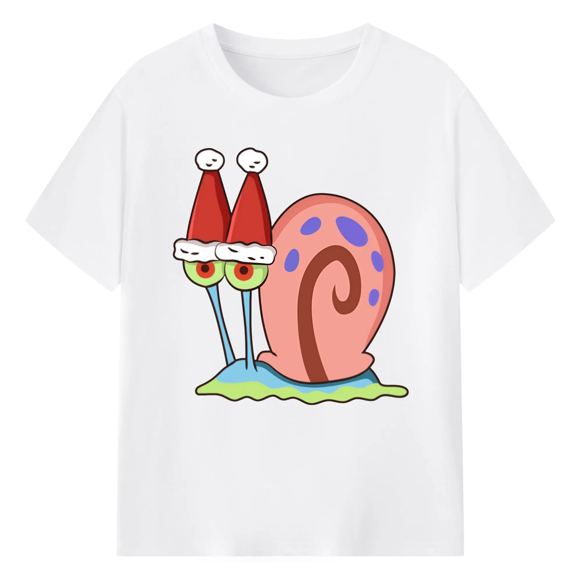 Gary The Snail Short Sleeve Christmas hat Graphic T-Shirt - 180g Cotton T-Shirt With Front Heat Transfer Print – Soft, Lightweight, Fitted Design – Comfortable Casual Wear For Sports & Everyday Use