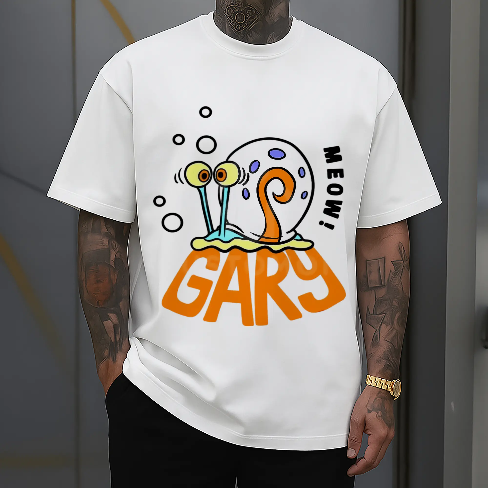 Gary The Snail Short Sleeve ‘meow’ Graphic T-Shirt