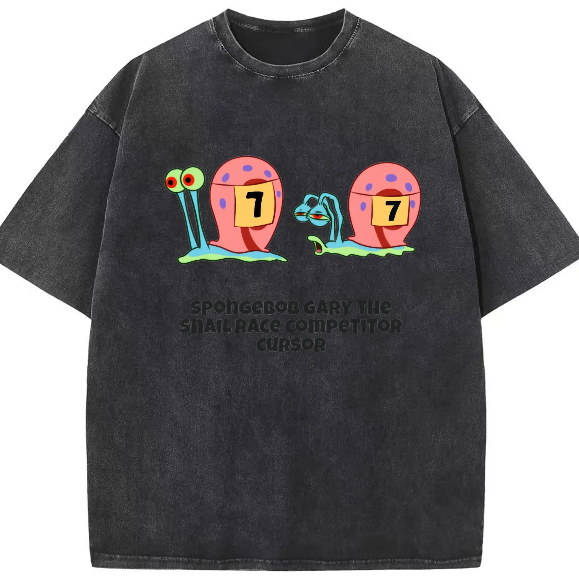 Gary The Snail Short Sleeve race Graphic T-Shirt - Washed Vintage Look 230g Cotton Oversized T-Shirt With Front Heat Transfer Print – Soft, Lightweight, Stylish Fit – Comfortable Casual Wear For Sports & Everyday Use