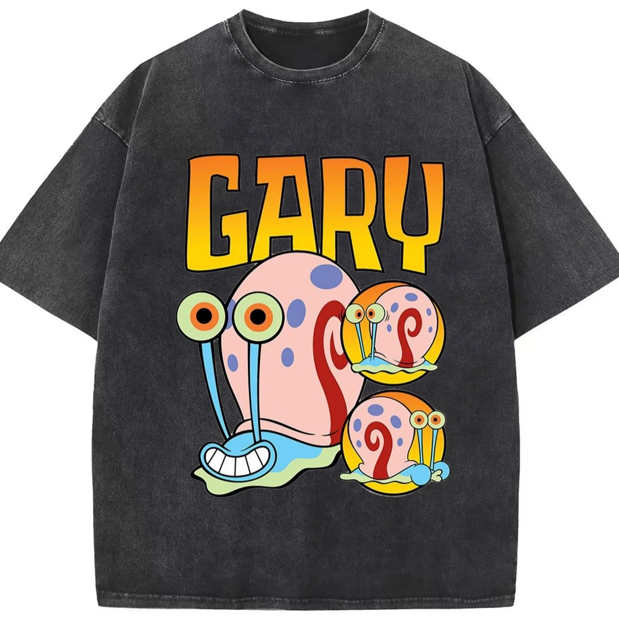 Gary the Snail smile Graphic T-Shirt - Washed Vintage Look 230g Cotton Oversized T-Shirt With Front Heat Transfer Print – Soft, Lightweight, Stylish Fit – Comfortable Casual Wear For Sports & Everyday Use