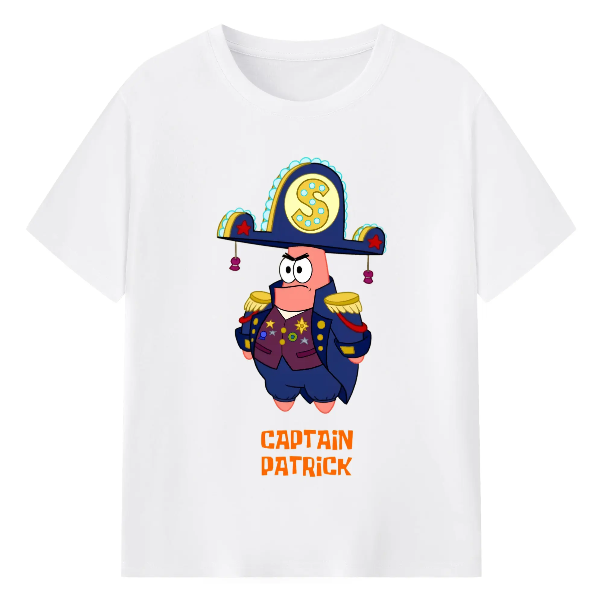 Mens Patrick Star captain Graphic T-Shirt - 180g Cotton T-Shirt With Front Heat Transfer Print – Soft, Lightweight, Fitted Design – Comfortable Casual Wear For Sports & Everyday Use