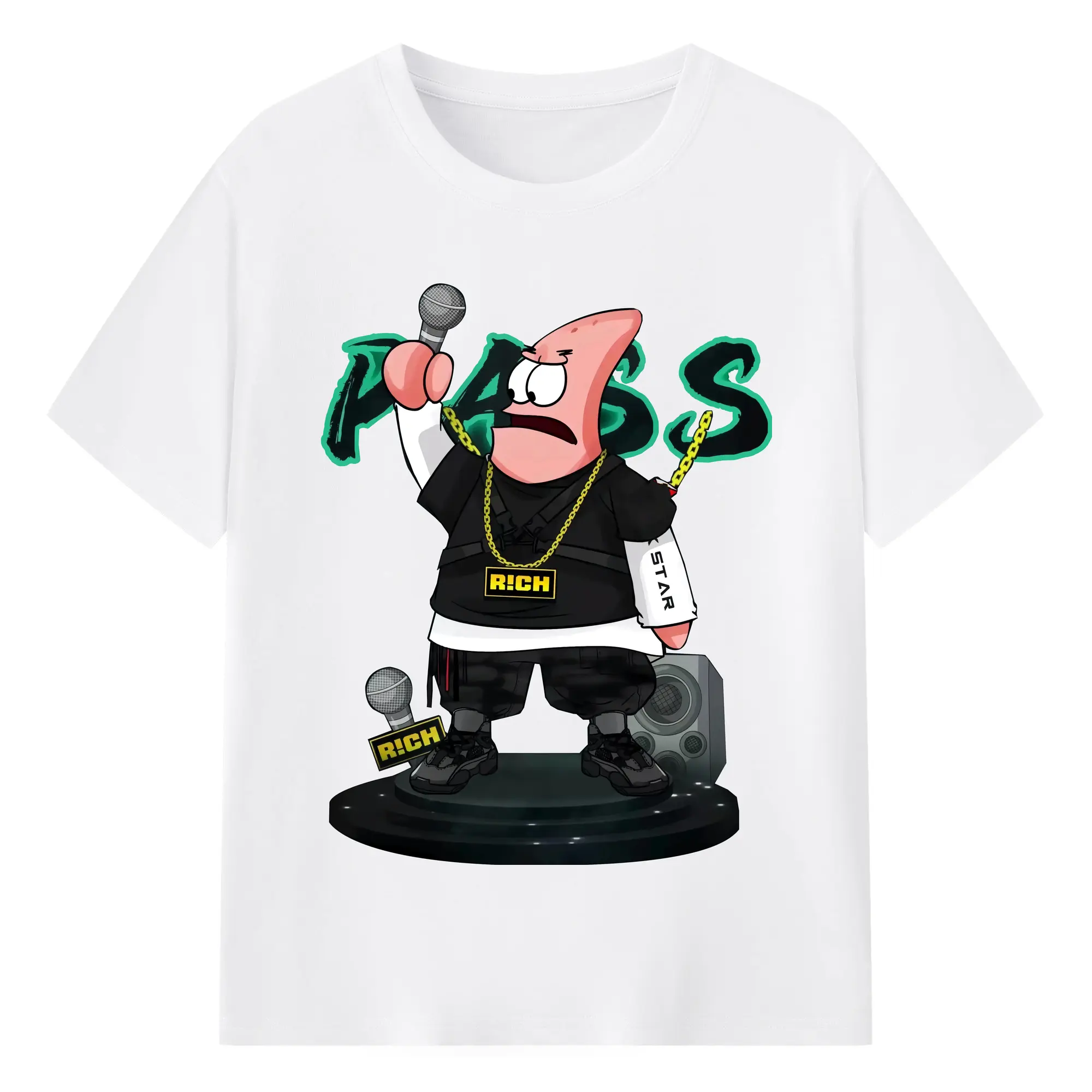 Mens Patrick Star hip hop Graphic T-Shirt - 180g Cotton T-Shirt With Front Heat Transfer Print – Soft, Lightweight, Fitted Design – Comfortable Casual Wear For Sports & Everyday Use