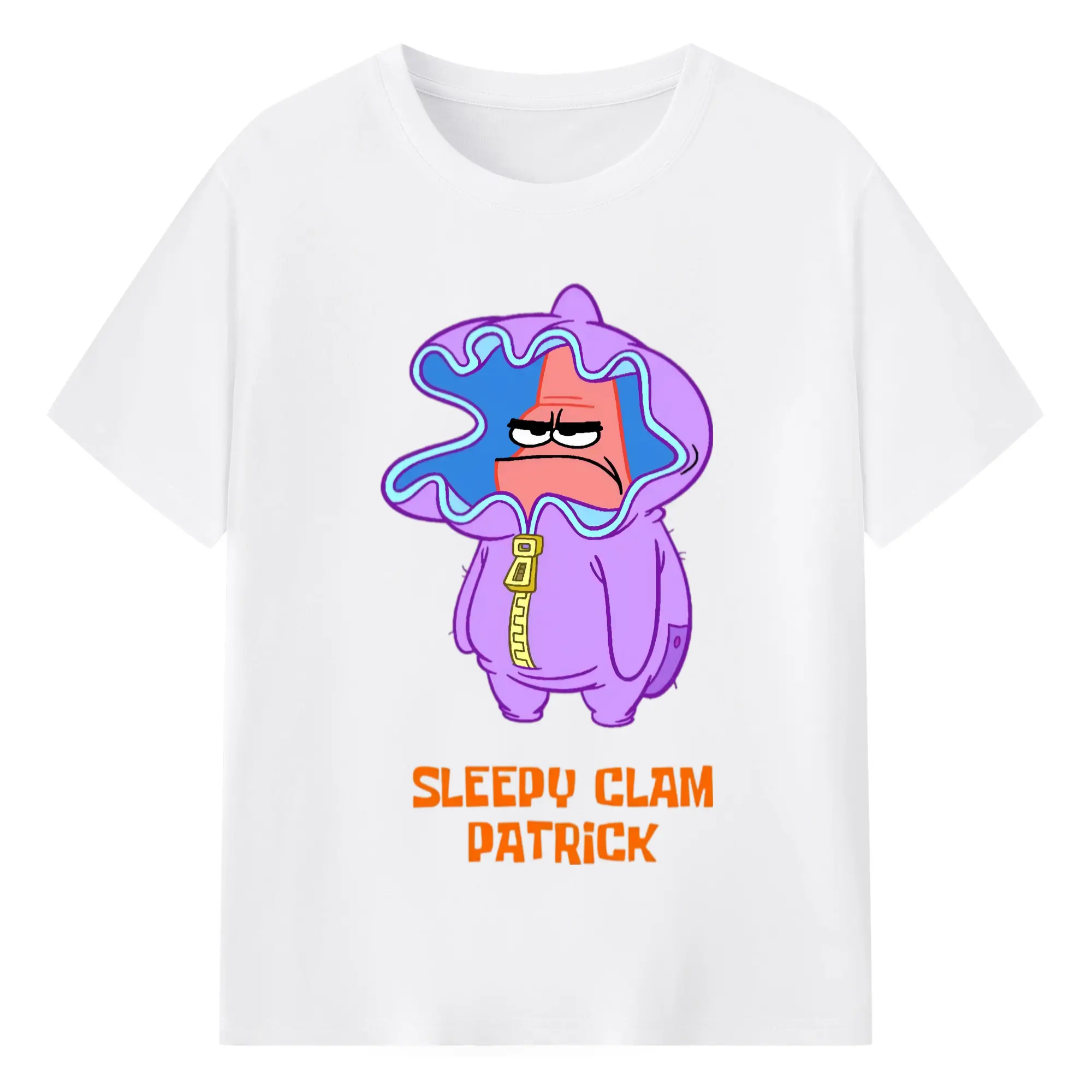 Spongebob patrick star sleepy clam t-shirt - 180g Cotton T-Shirt With Front Heat Transfer Print – Soft, Lightweight, Fitted Design – Comfortable Casual Wear For Sports & Everyday Use