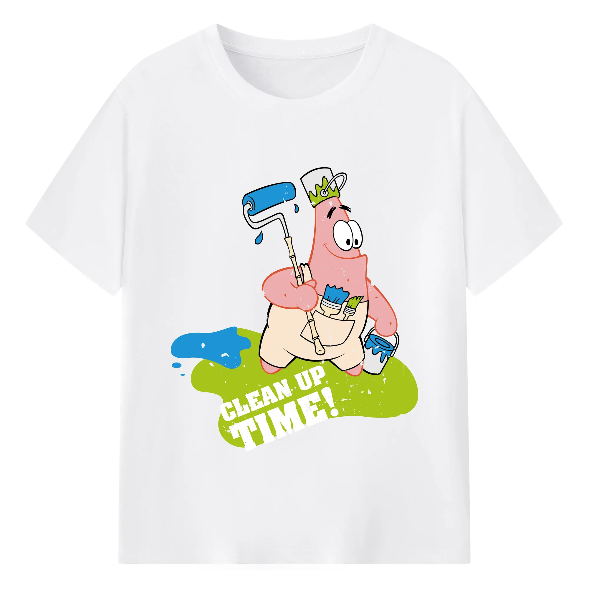 Patrick Star clean up time Graphic T-Shirt - 180g Cotton T-Shirt With Front Heat Transfer Print – Soft, Lightweight, Fitted Design – Comfortable Casual Wear For Sports & Everyday Use