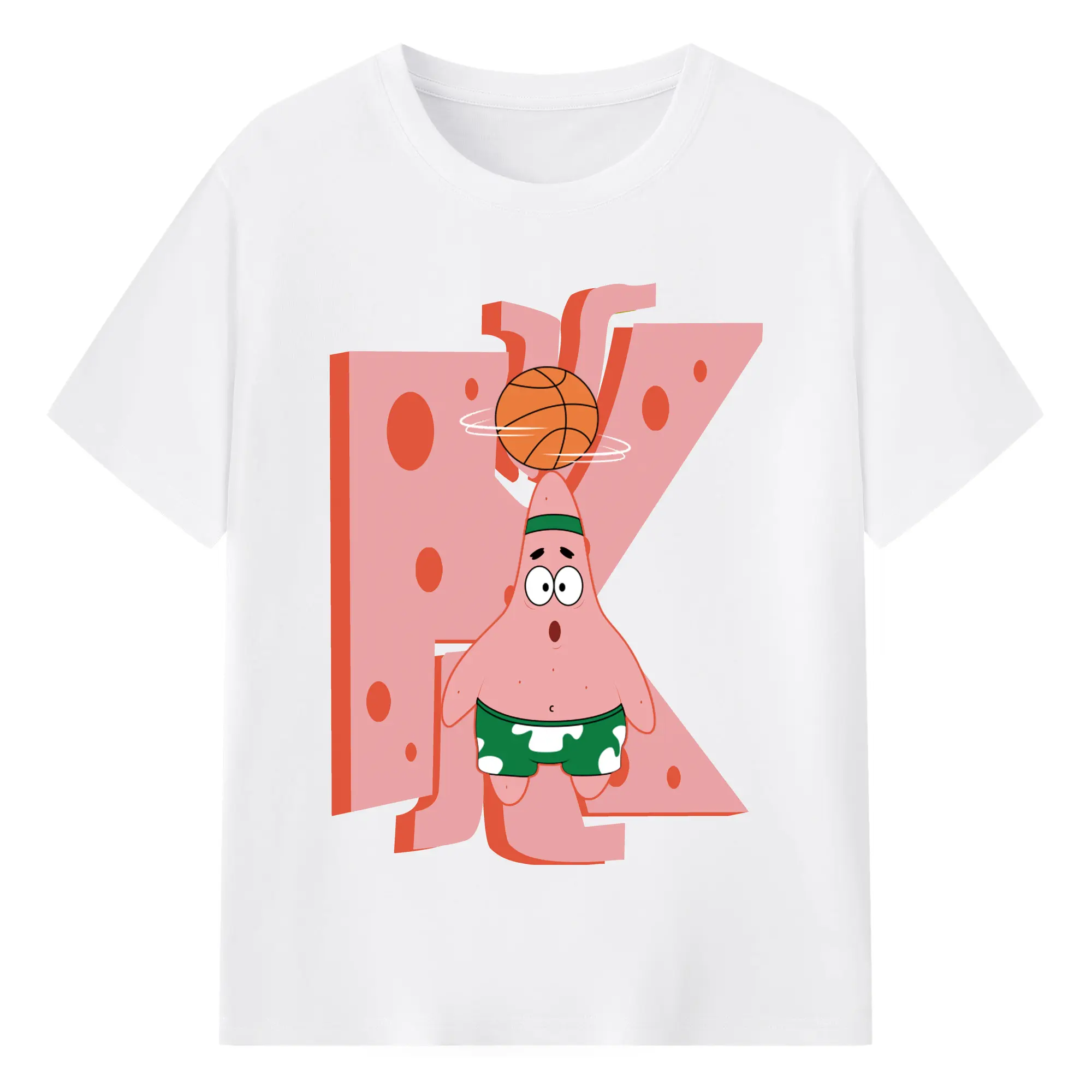 Patrick Star play basketball Graphic T-Shirt - 180g Cotton T-Shirt With Front Heat Transfer Print – Soft, Lightweight, Fitted Design – Comfortable Casual Wear For Sports & Everyday Use