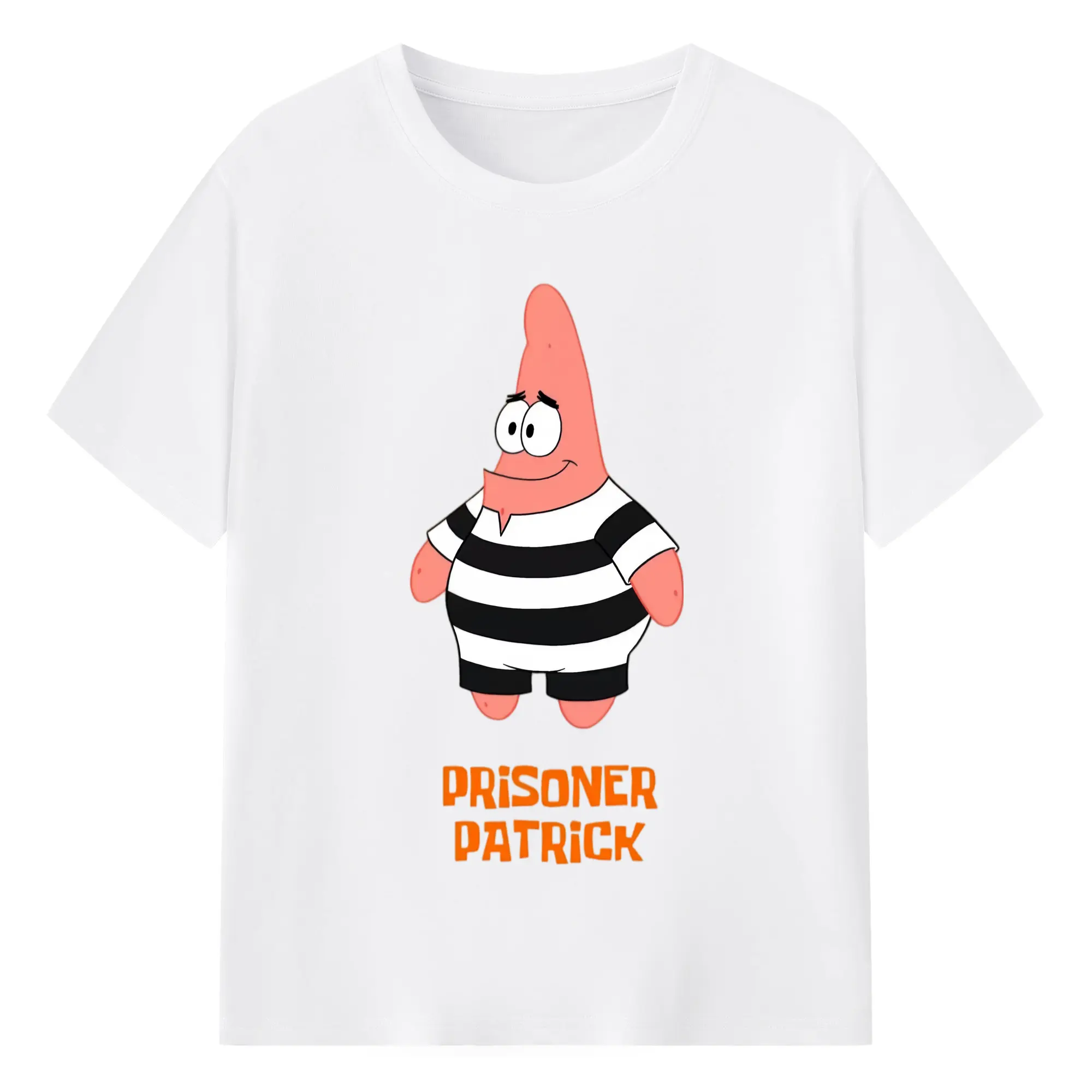 Patrick Star prisoner Graphic T-Shirt - 180g Cotton T-Shirt With Front Heat Transfer Print – Soft, Lightweight, Fitted Design – Comfortable Casual Wear For Sports & Everyday Use
