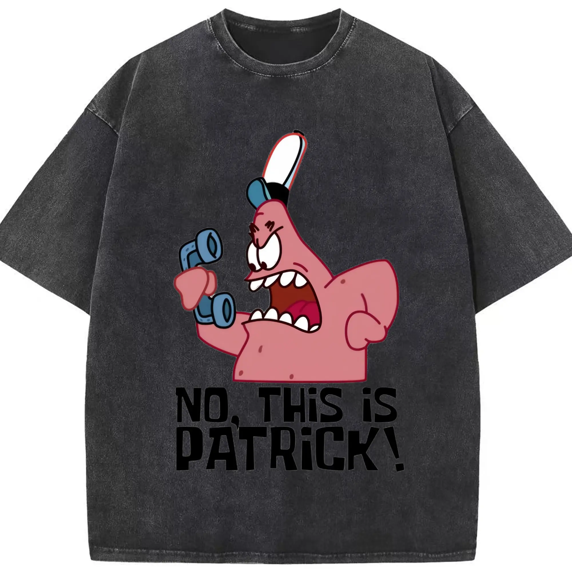 Patrick Star ‘no，this is Patrick ’Graphic T-Shirt - Washed Vintage Look 230g Cotton Oversized T-Shirt With Front Heat Transfer Print – Soft, Lightweight, Stylish Fit – Comfortable Casual Wear For Sports & Everyday Use