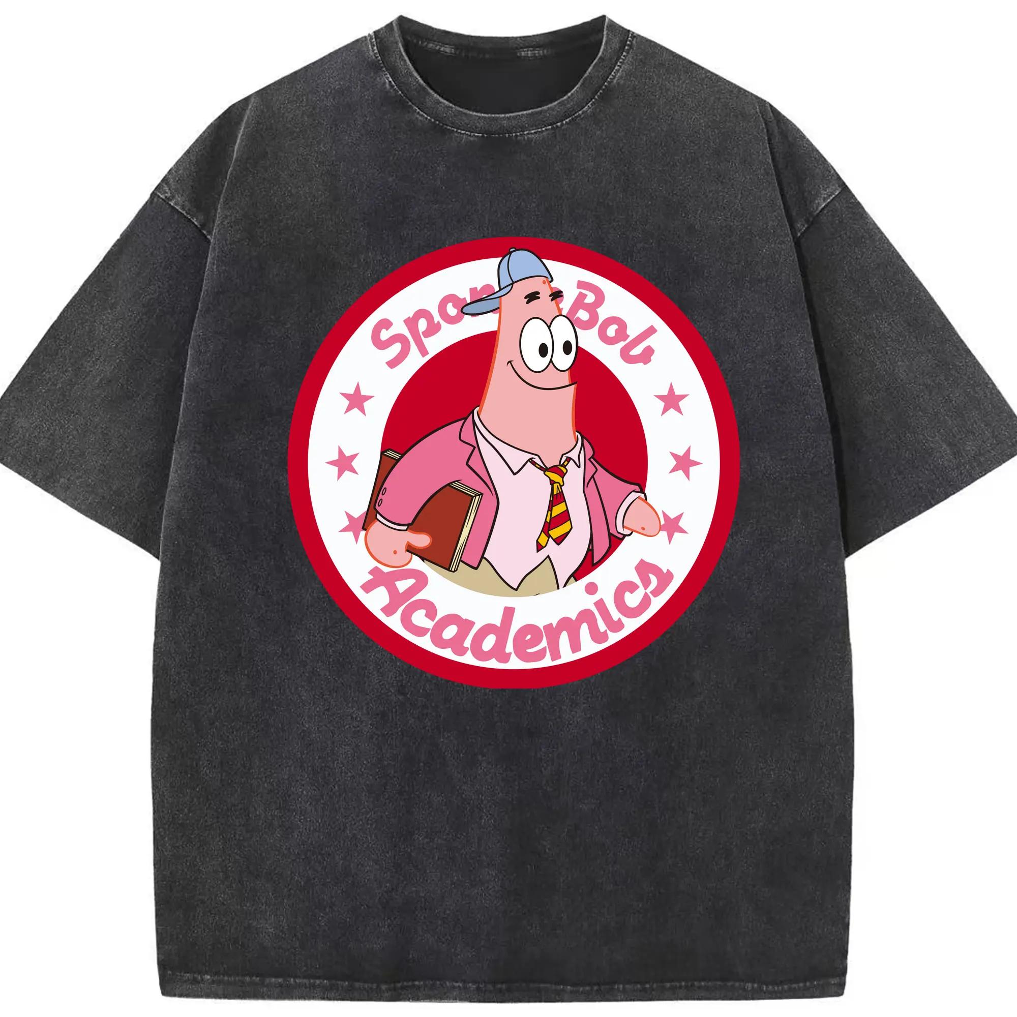 Patrick Star academic Graphic T-Shirt - Washed Vintage Look 230g Cotton Oversized T-Shirt With Front Heat Transfer Print – Soft, Lightweight, Stylish Fit – Comfortable Casual Wear For Sports & Everyday Use