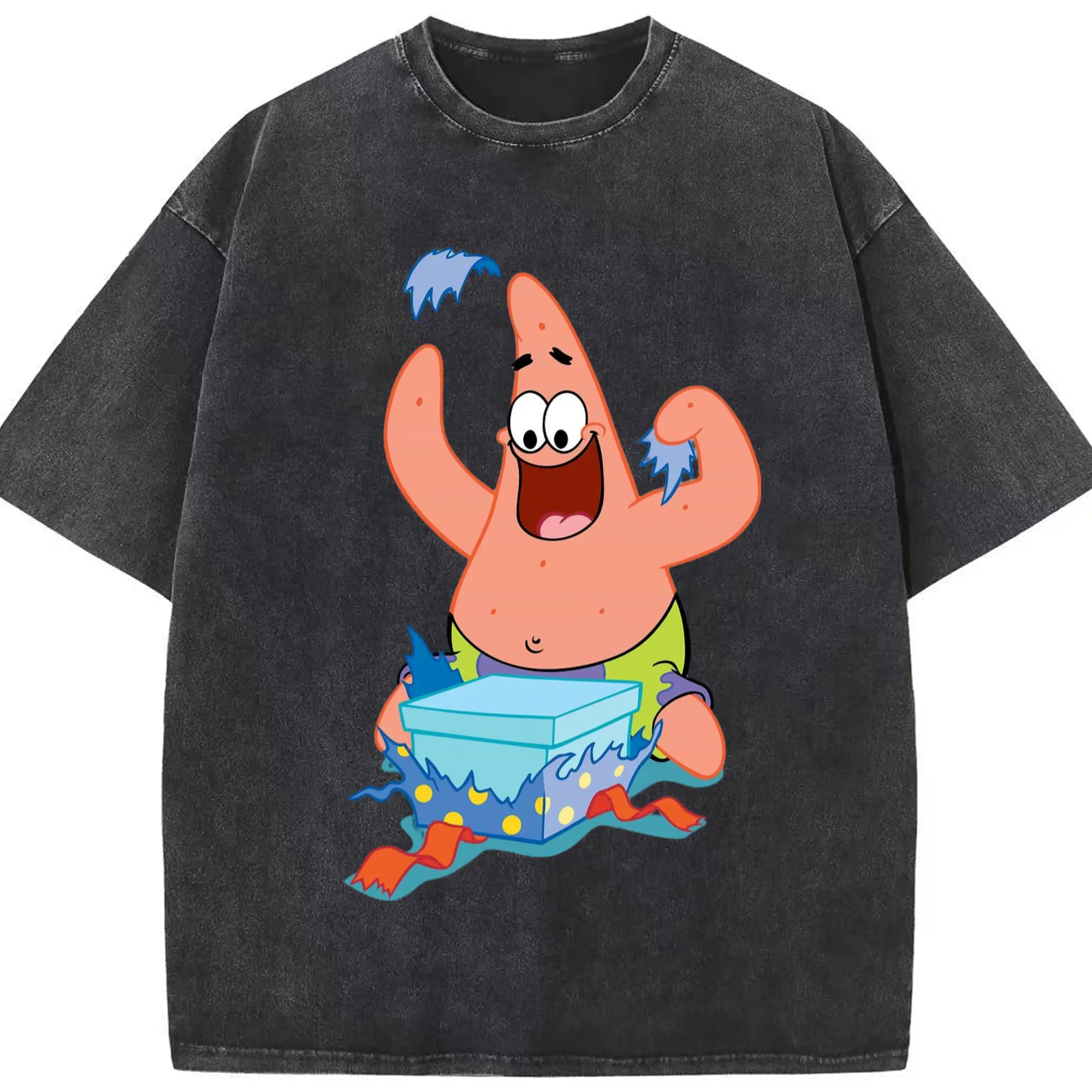 Spongebob patrick star gift t-shirt - Washed Vintage Look 230g Cotton Oversized T-Shirt With Front Heat Transfer Print – Soft, Lightweight, Stylish Fit – Comfortable Casual Wear For Sports & Everyday Use