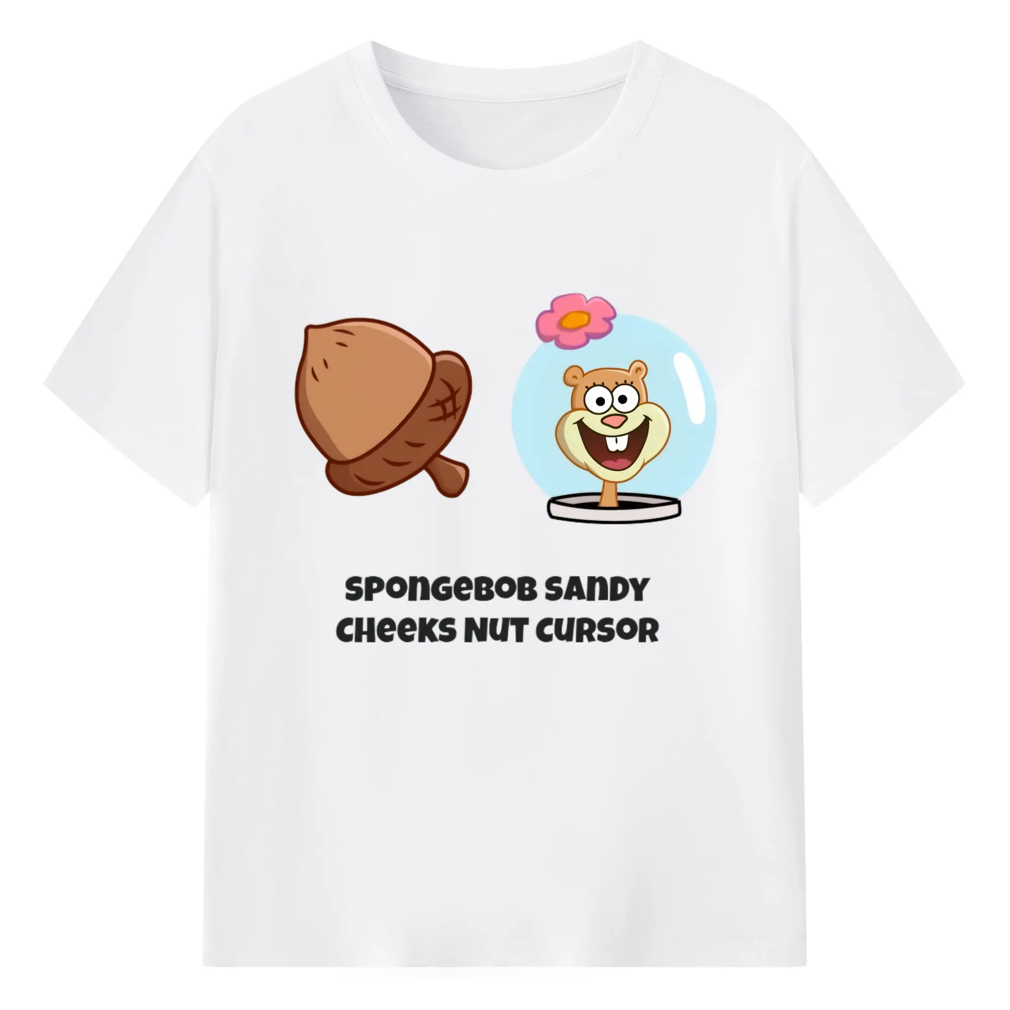 SpongeBob Sandy Cheeks nut cursor t-shirt - 180g Cotton T-Shirt With Front Heat Transfer Print – Soft, Lightweight, Fitted Design – Comfortable Casual Wear For Sports & Everyday Use