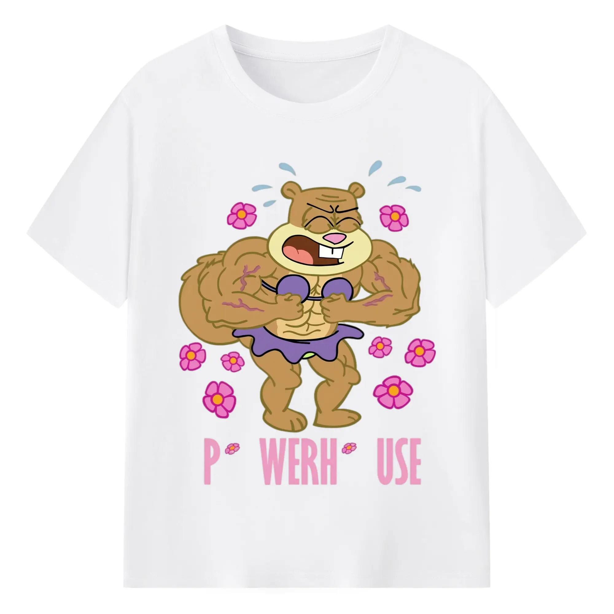 SpongeBob Sandy Cheeks show power Graphic Tee - 180g Cotton T-Shirt With Front Heat Transfer Print – Soft, Lightweight, Fitted Design – Comfortable Casual Wear For Sports & Everyday Use
