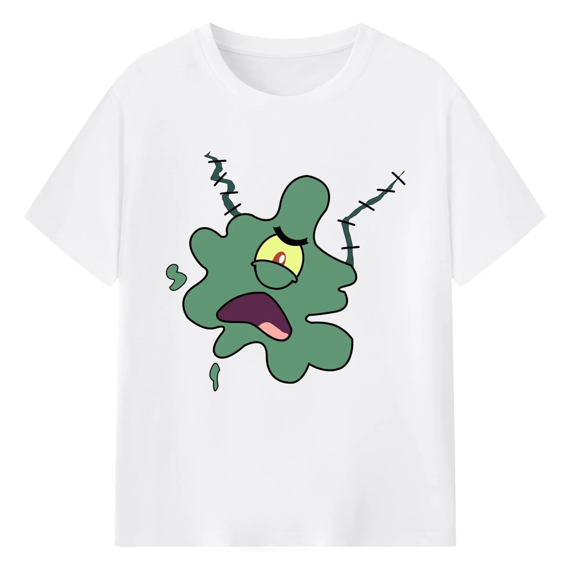 Spongebob  Sheldon J. Plankton flaser mudface tee - 180g Cotton T-Shirt With Front Heat Transfer Print – Soft, Lightweight, Fitted Design – Comfortable Casual Wear For Sports & Everyday Use