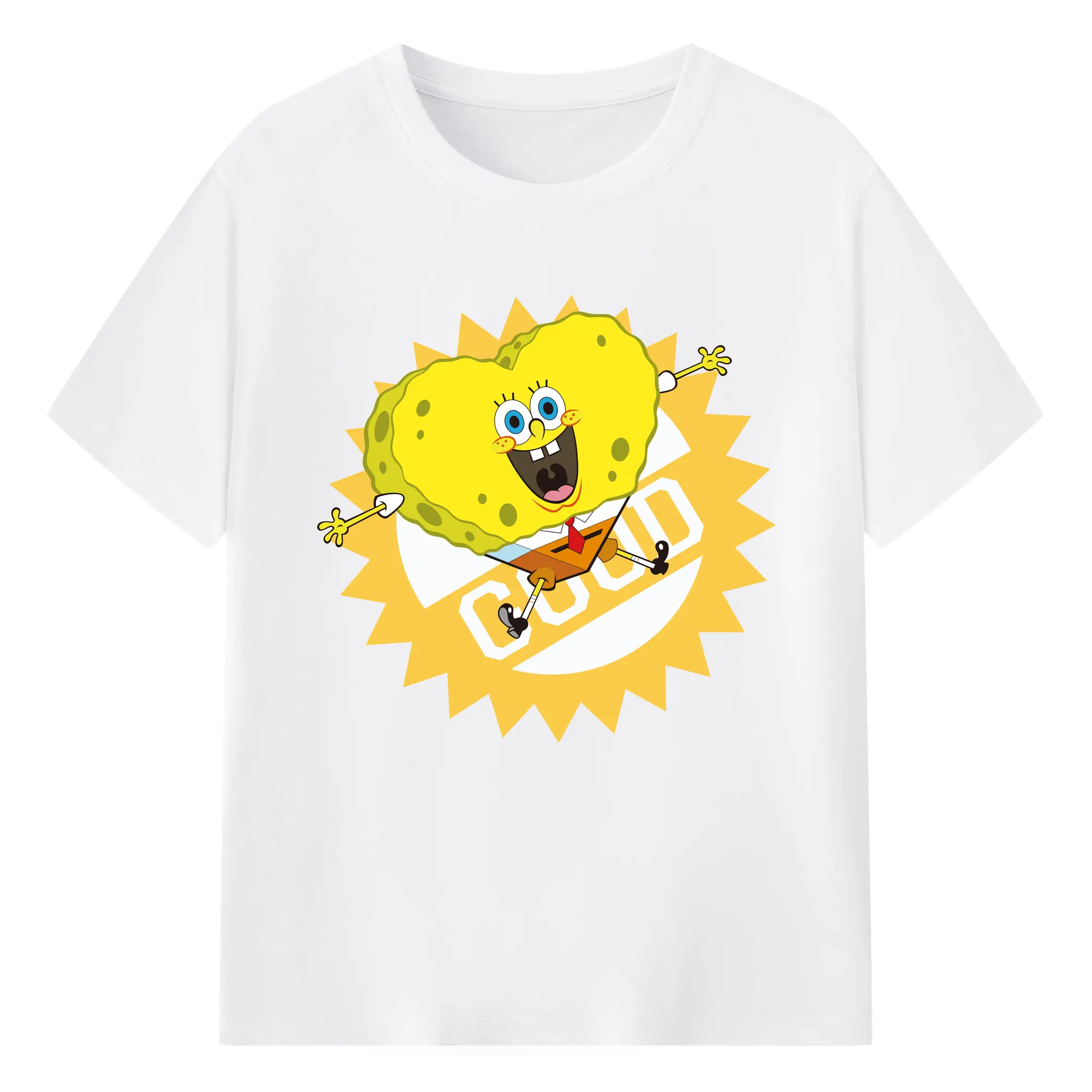 Heart-shaped spongebob squarepants t shirt - 180g Cotton T-Shirt With Front Heat Transfer Print – Soft, Lightweight, Fitted Design – Comfortable Casual Wear For Sports & Everyday Use
