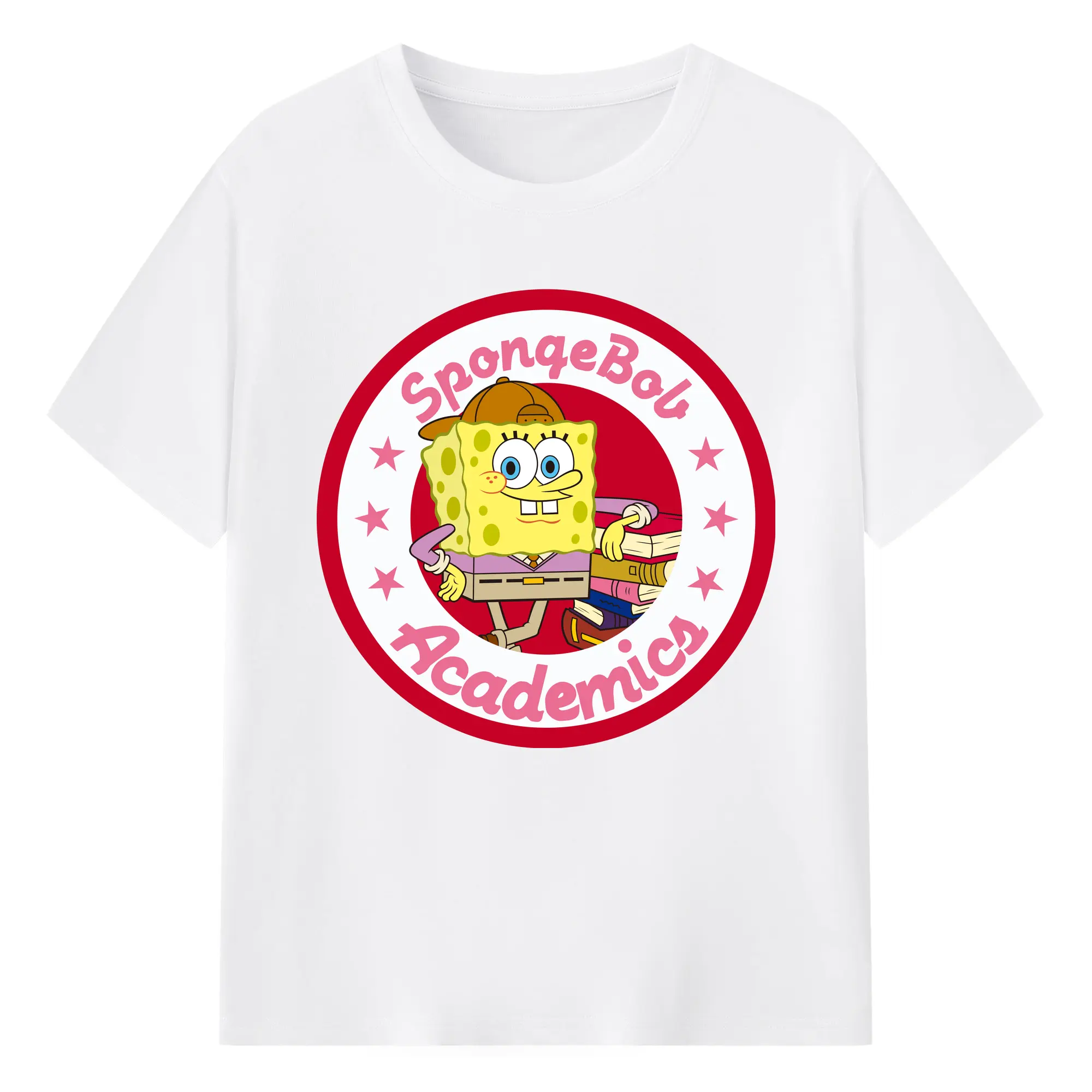 Mens spongebob squarepants  academic t-shirt - 180g Cotton T-Shirt With Front Heat Transfer Print – Soft, Lightweight, Fitted Design – Comfortable Casual Wear For Sports & Everyday Use