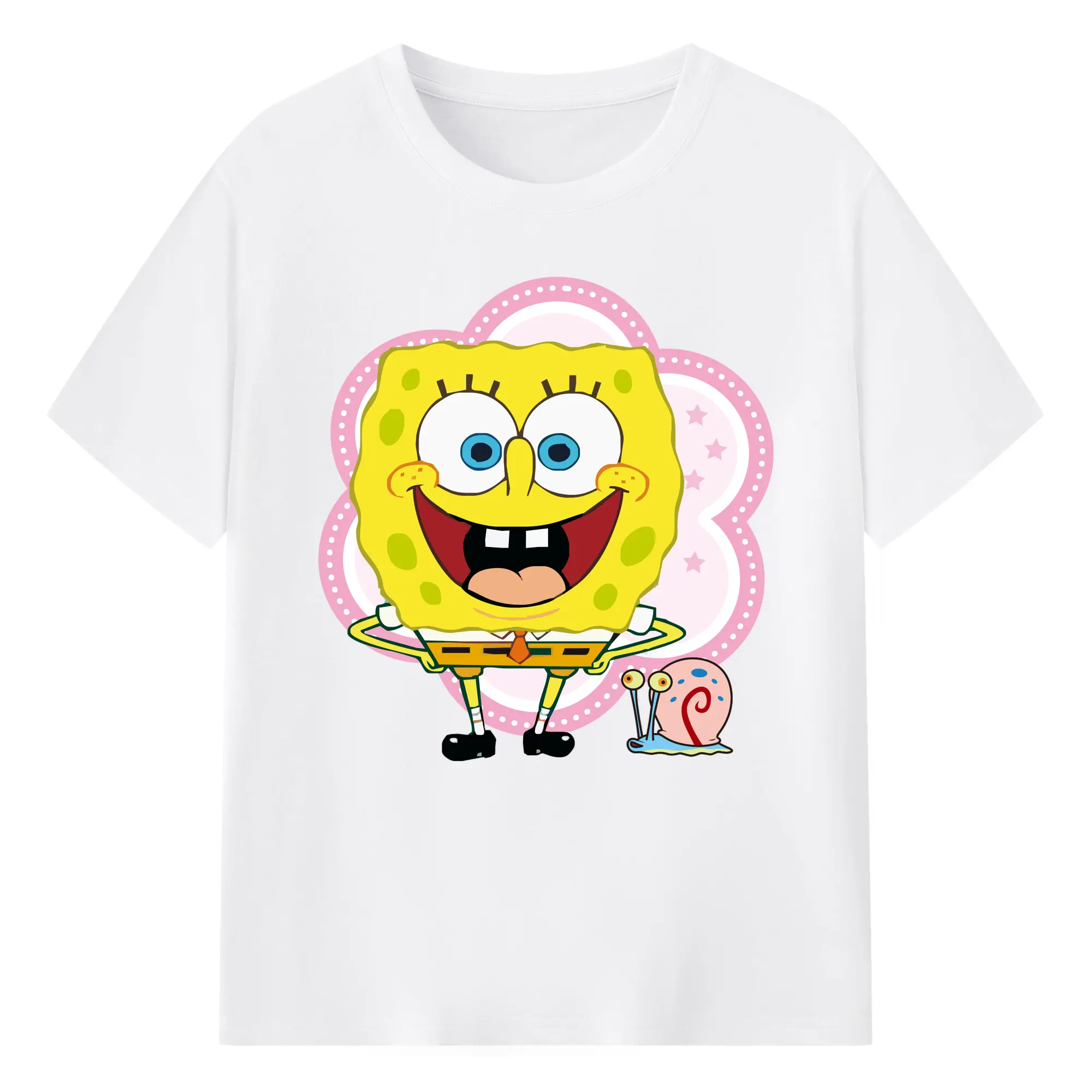 Spongebob squarepants and gay the snail graphic t-shirt - 180g Cotton T-Shirt With Front Heat Transfer Print – Soft, Lightweight, Fitted Design – Comfortable Casual Wear For Sports & Everyday Use