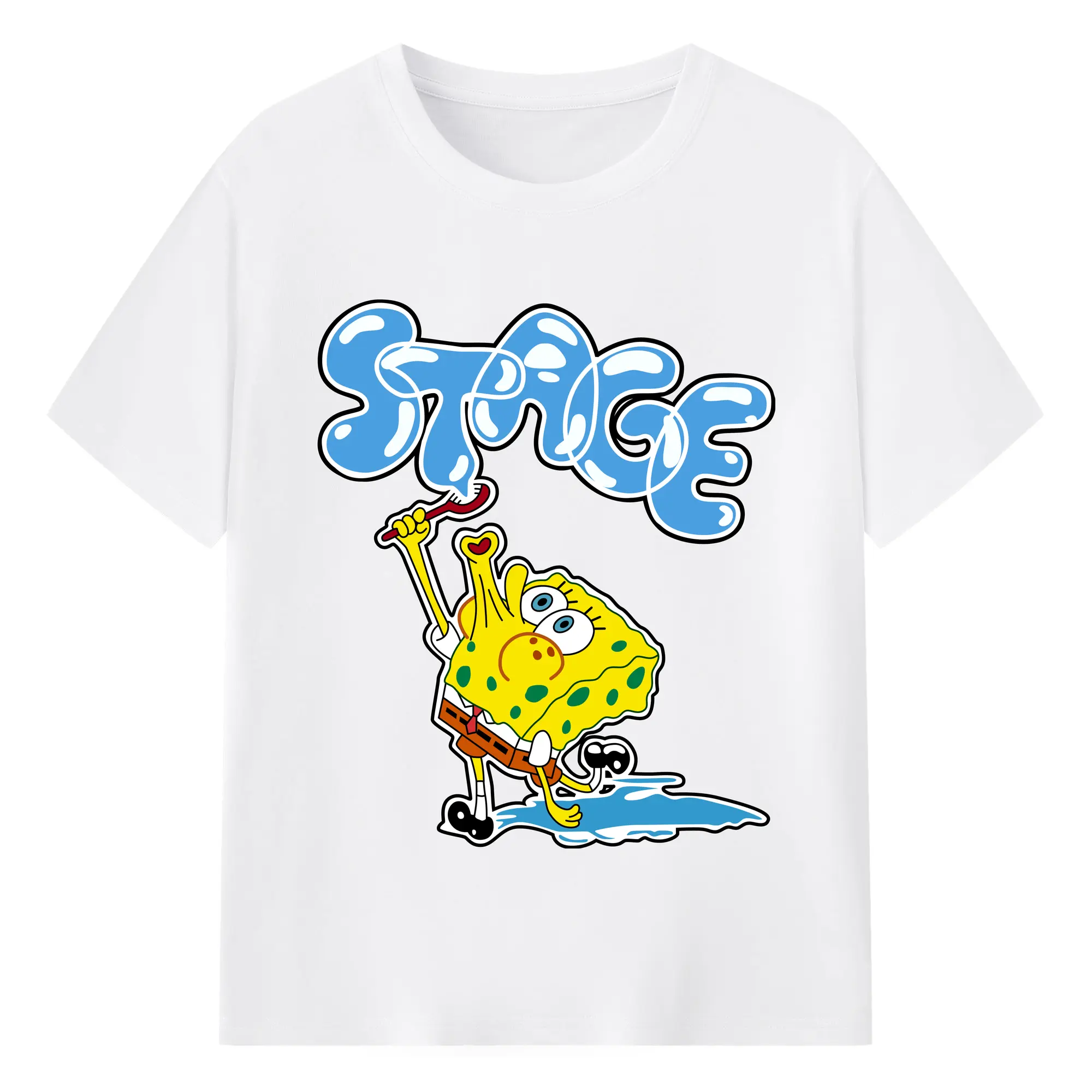 Spongebob squarepants blow bubbles designs t shirt - 180g Cotton T-Shirt With Front Heat Transfer Print – Soft, Lightweight, Fitted Design – Comfortable Casual Wear For Sports & Everyday Use