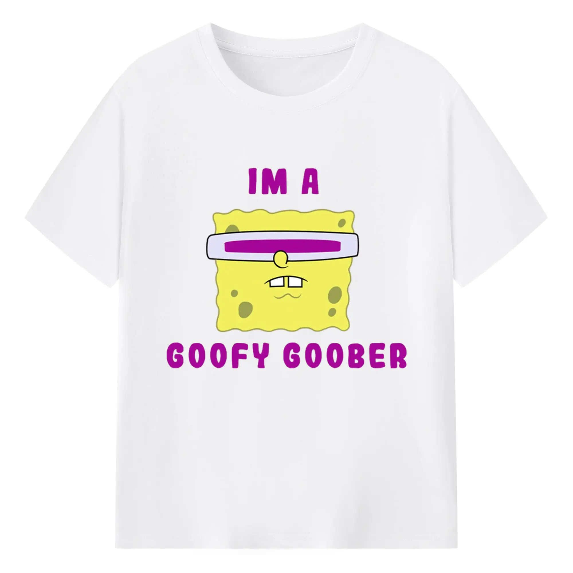 Spongebob squarepants face coofy goober t shirt - 180g Cotton T-Shirt With Front Heat Transfer Print – Soft, Lightweight, Fitted Design – Comfortable Casual Wear For Sports & Everyday Use