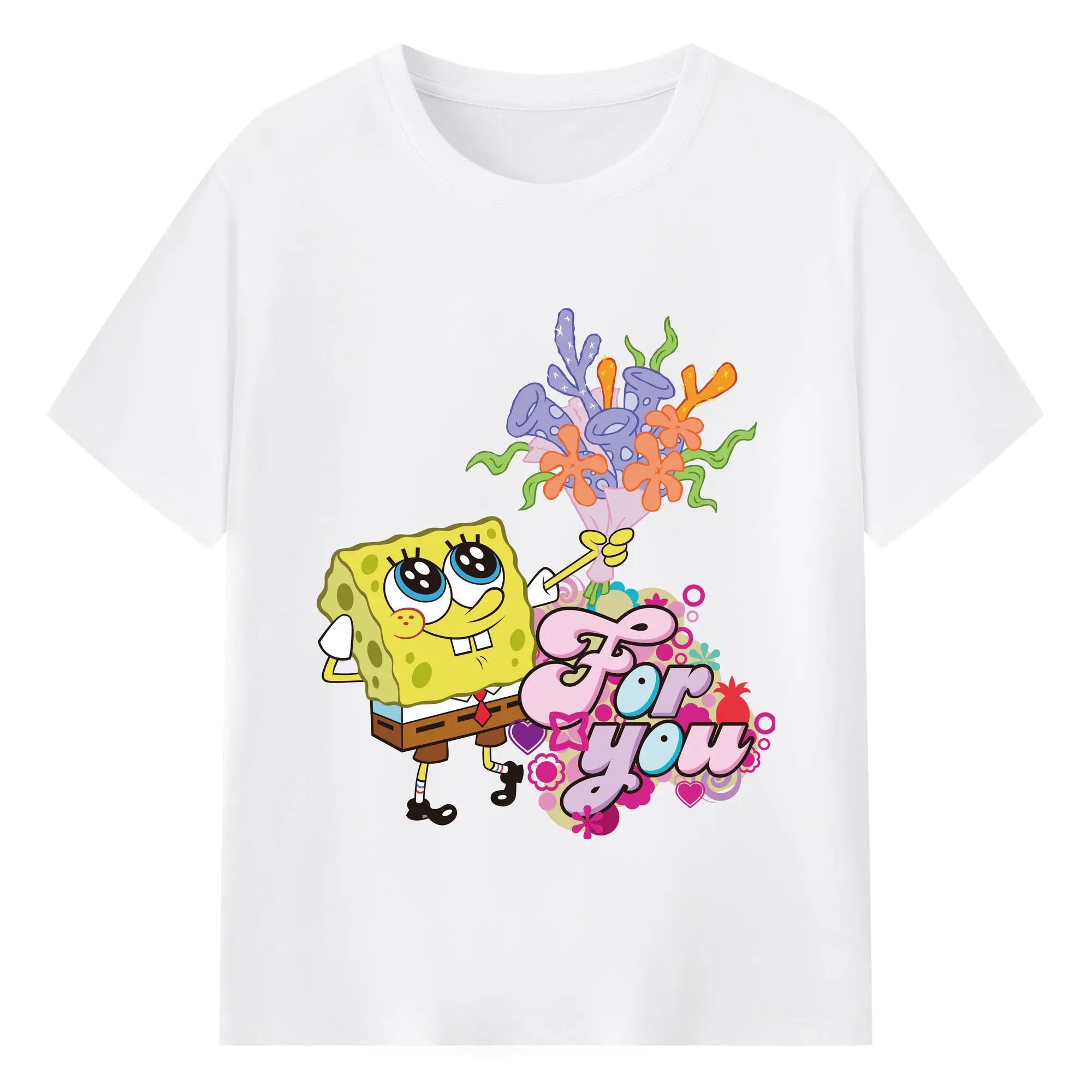 Spongebob squarepants for you t shirt - 180g Cotton T-Shirt With Front Heat Transfer Print – Soft, Lightweight, Fitted Design – Comfortable Casual Wear For Sports & Everyday Use