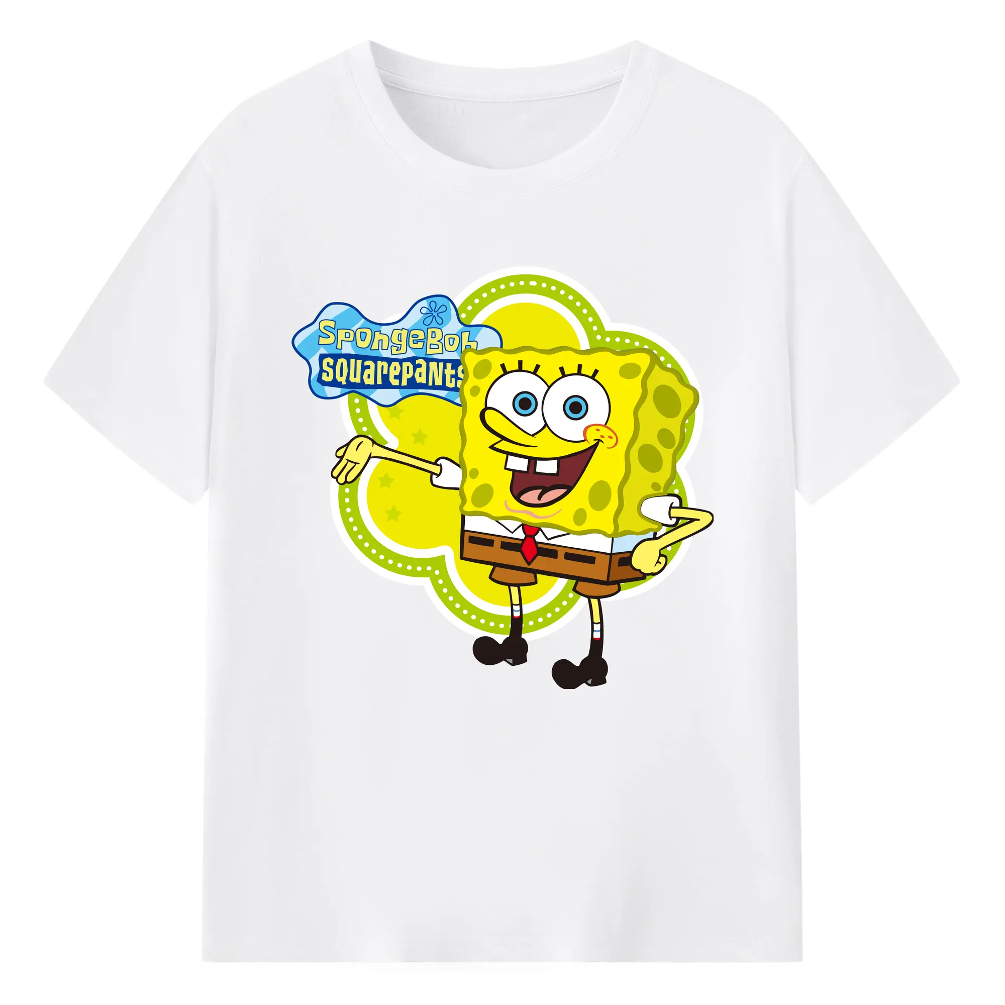 Spongebob squarepants graphic t-shirt - 180g Cotton T-Shirt With Front Heat Transfer Print – Soft, Lightweight, Fitted Design – Comfortable Casual Wear For Sports & Everyday Use