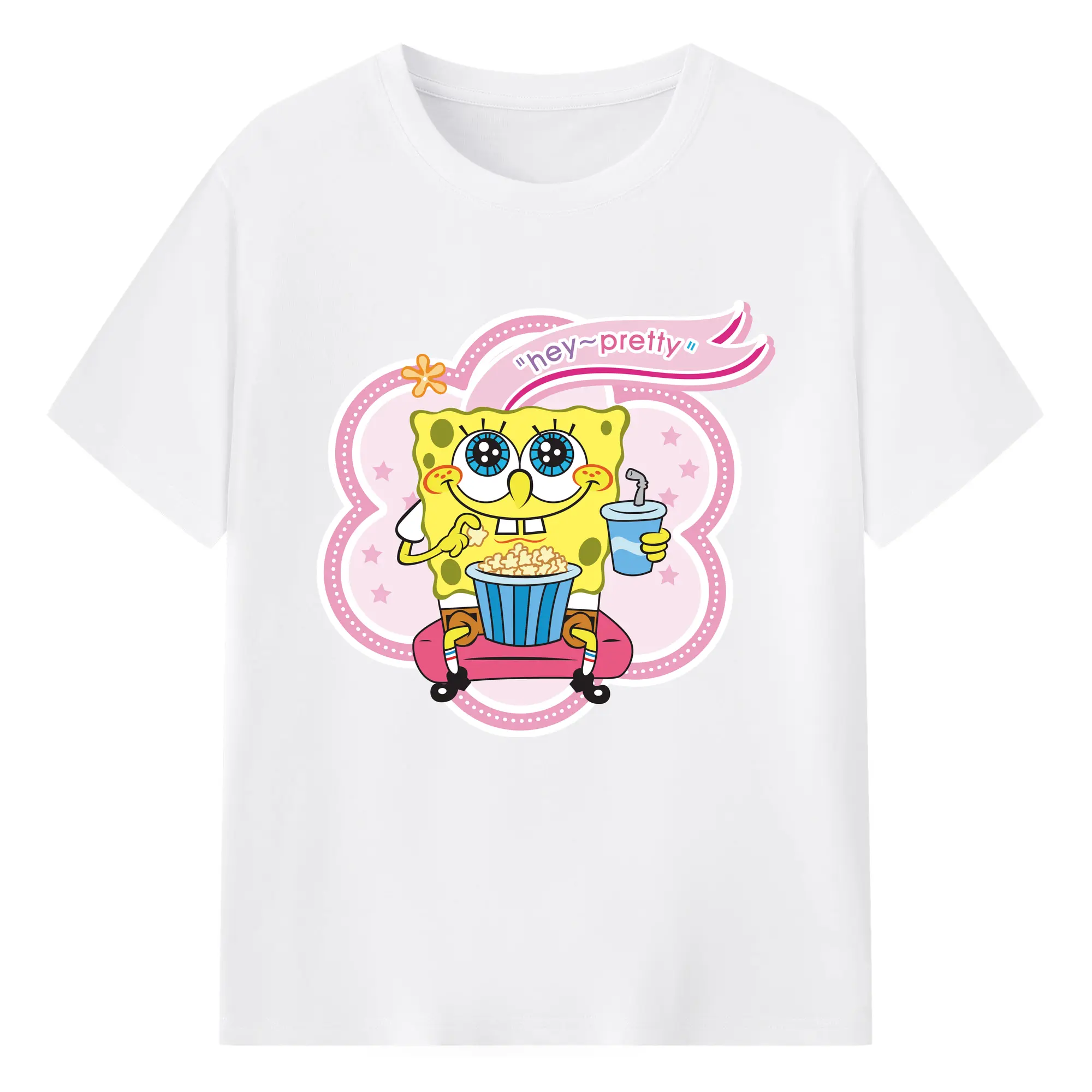 Spongebob squarepants 'ha! pretty' graphic t-shirt - 180g Cotton T-Shirt With Front Heat Transfer Print – Soft, Lightweight, Fitted Design – Comfortable Casual Wear For Sports & Everyday Use