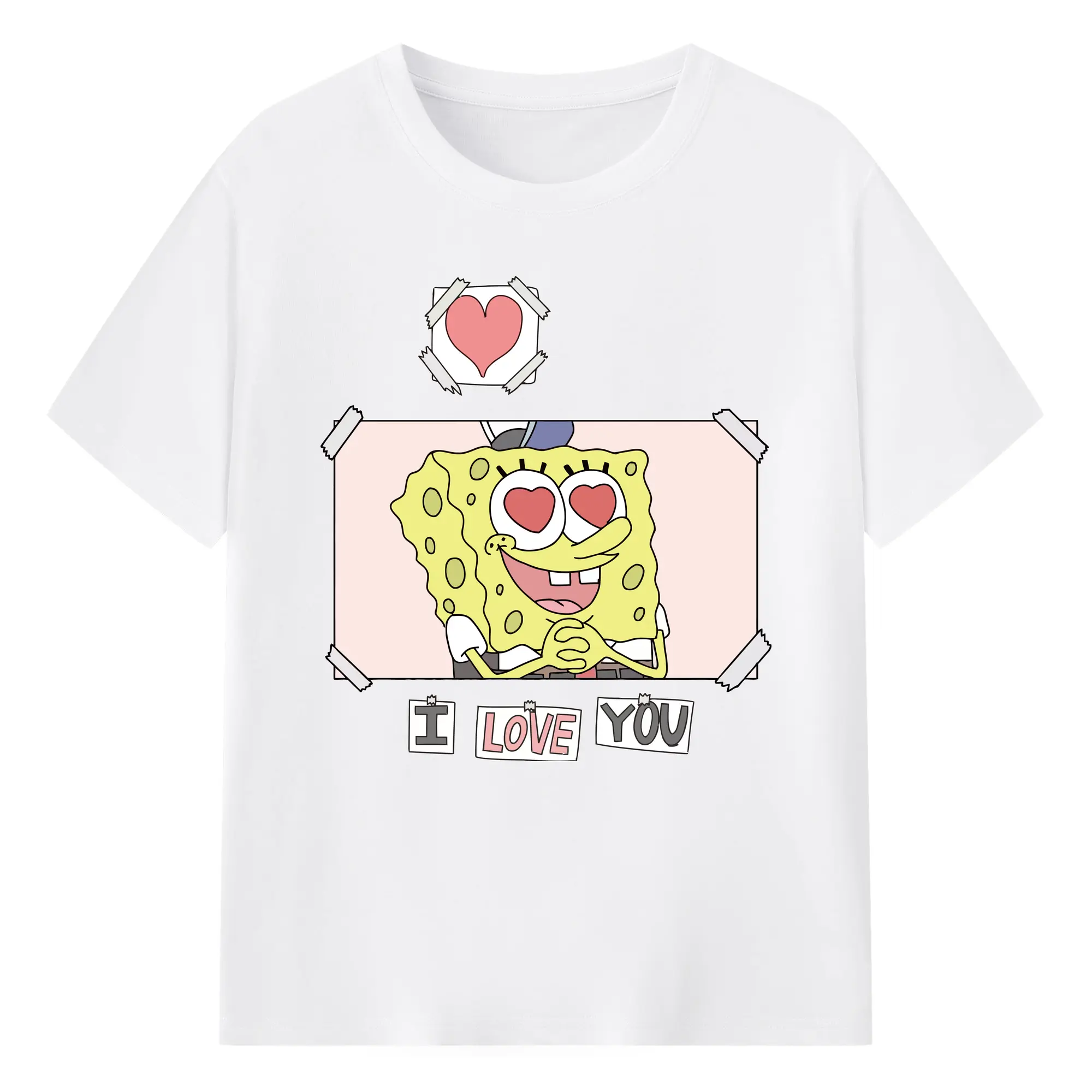 Spongebob squarepants i love you  graphic t-shirt - 180g Cotton T-Shirt With Front Heat Transfer Print – Soft, Lightweight, Fitted Design – Comfortable Casual Wear For Sports & Everyday Use