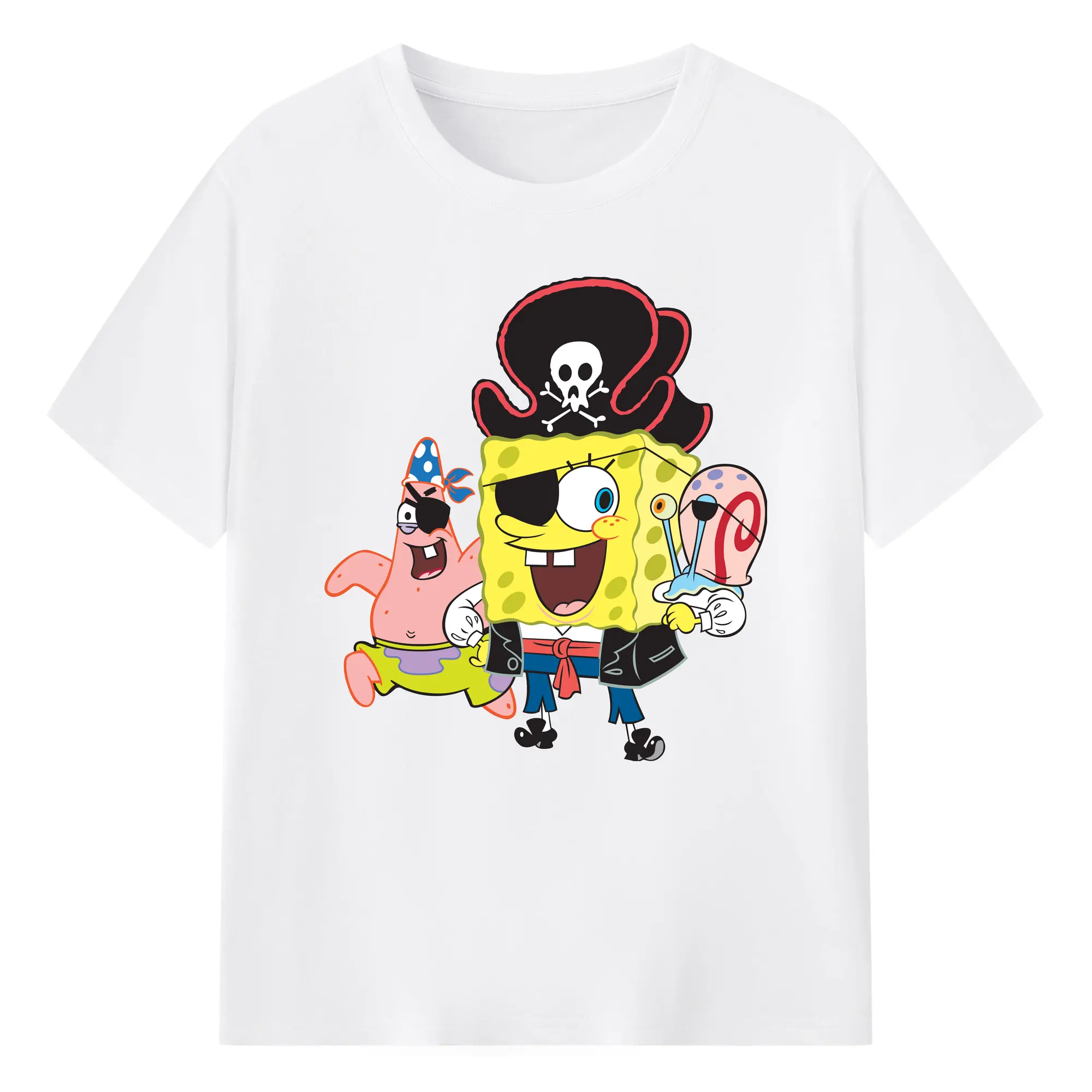 Spongebob squarepants Pirate costume graphic t-shirt - 180g Cotton T-Shirt With Front Heat Transfer Print – Soft, Lightweight, Fitted Design – Comfortable Casual Wear For Sports & Everyday Use