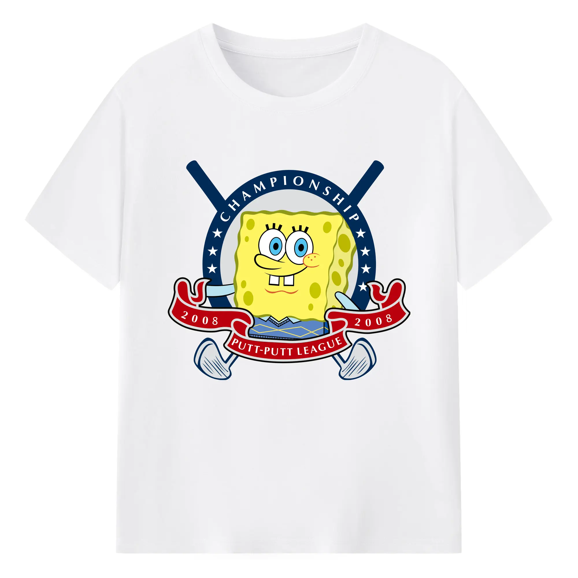 Spongebob squarepants putt putt league art t shirt - 180g Cotton T-Shirt With Front Heat Transfer Print – Soft, Lightweight, Fitted Design – Comfortable Casual Wear For Sports & Everyday Use