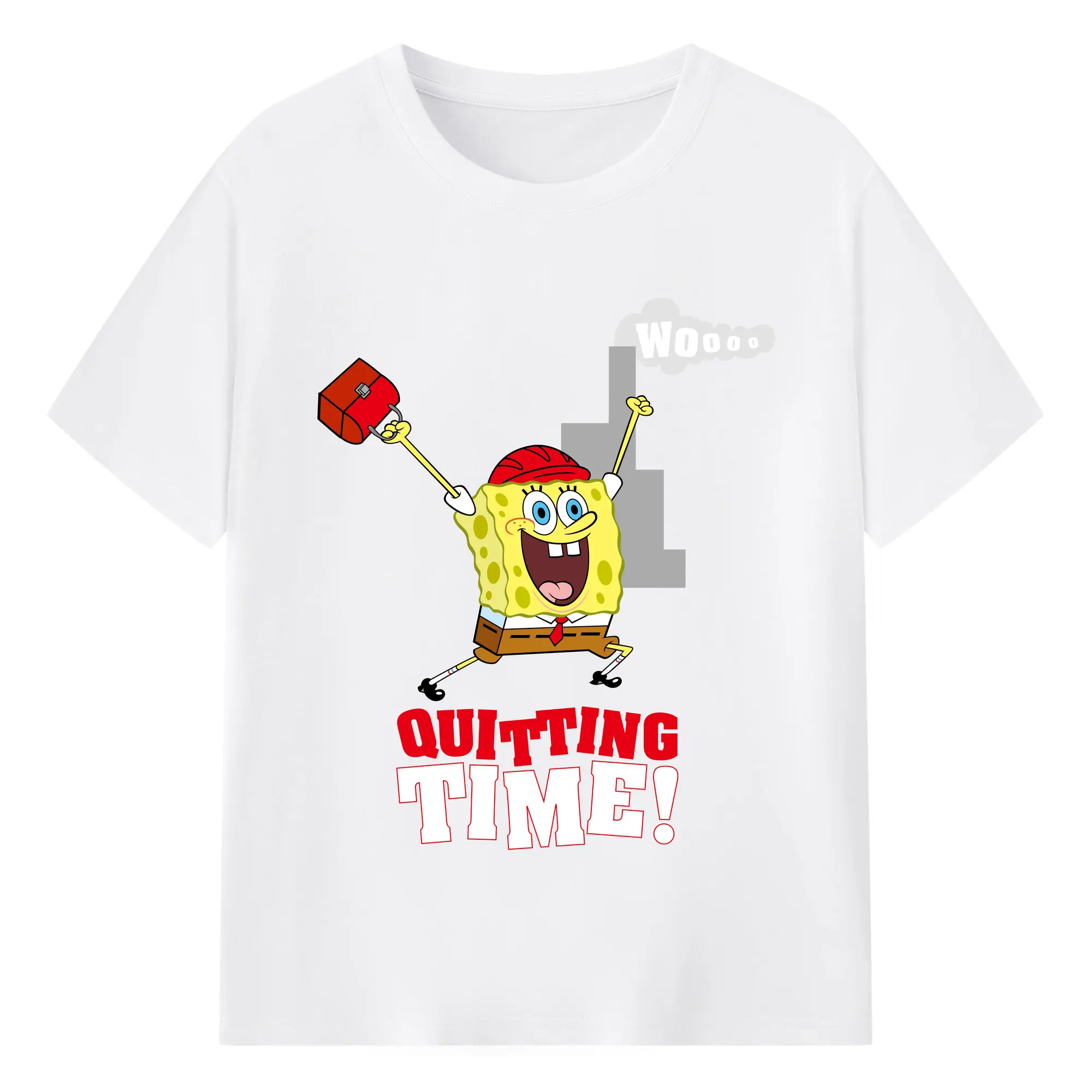 Spongebob squarepants quitting time graphic t-shirt - 180g Cotton T-Shirt With Front Heat Transfer Print – Soft, Lightweight, Fitted Design – Comfortable Casual Wear For Sports & Everyday Use
