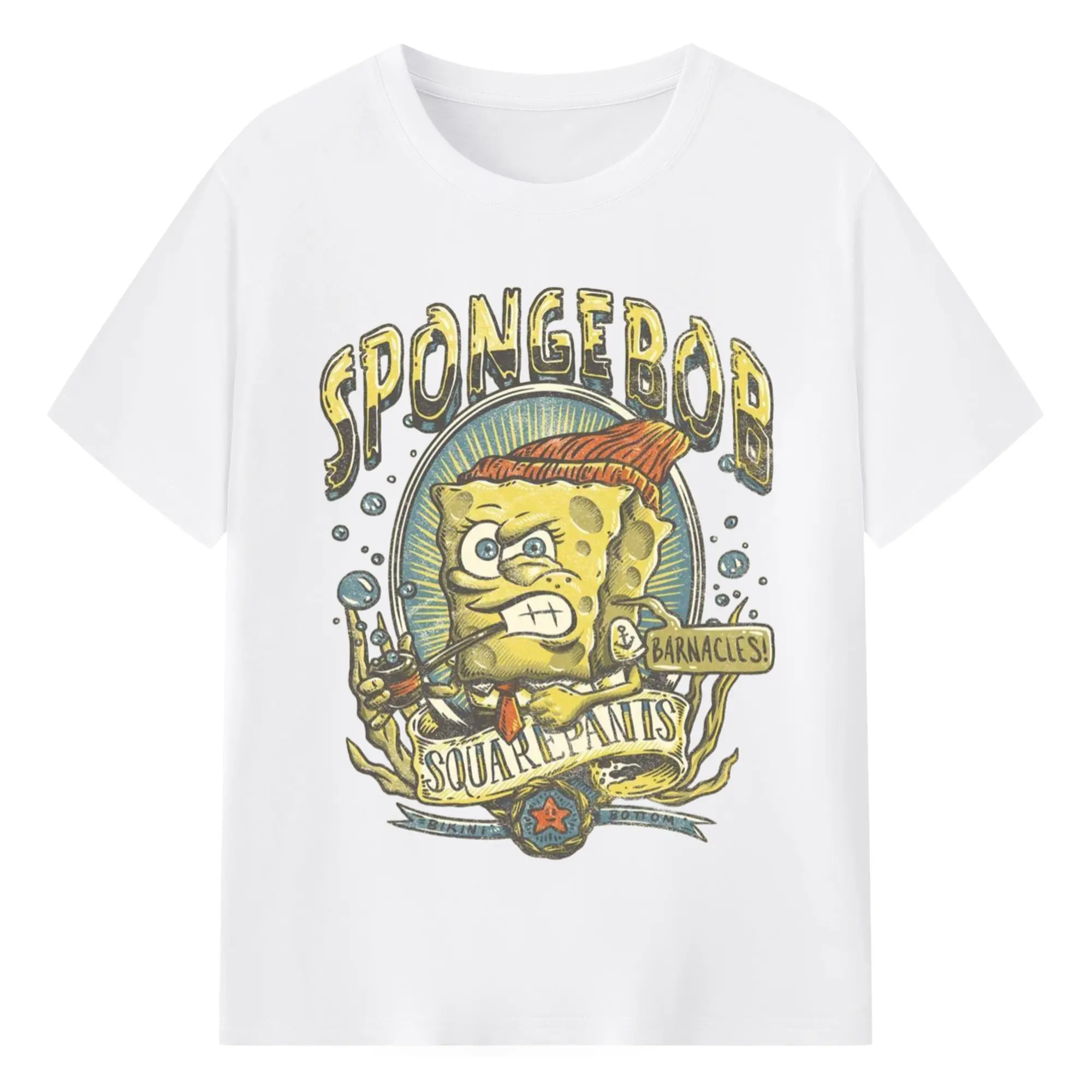 Spongebob squarepants Retro art t shirt - 180g Cotton T-Shirt With Front Heat Transfer Print – Soft, Lightweight, Fitted Design – Comfortable Casual Wear For Sports & Everyday Use