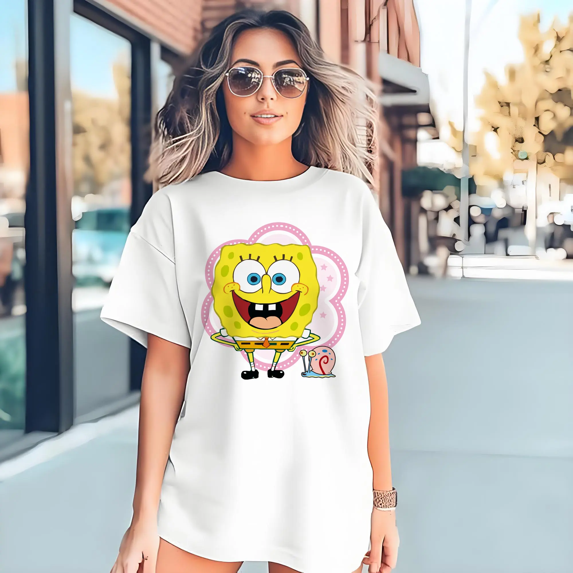 spongebob squarepants and gay the snail graphic t-shirt