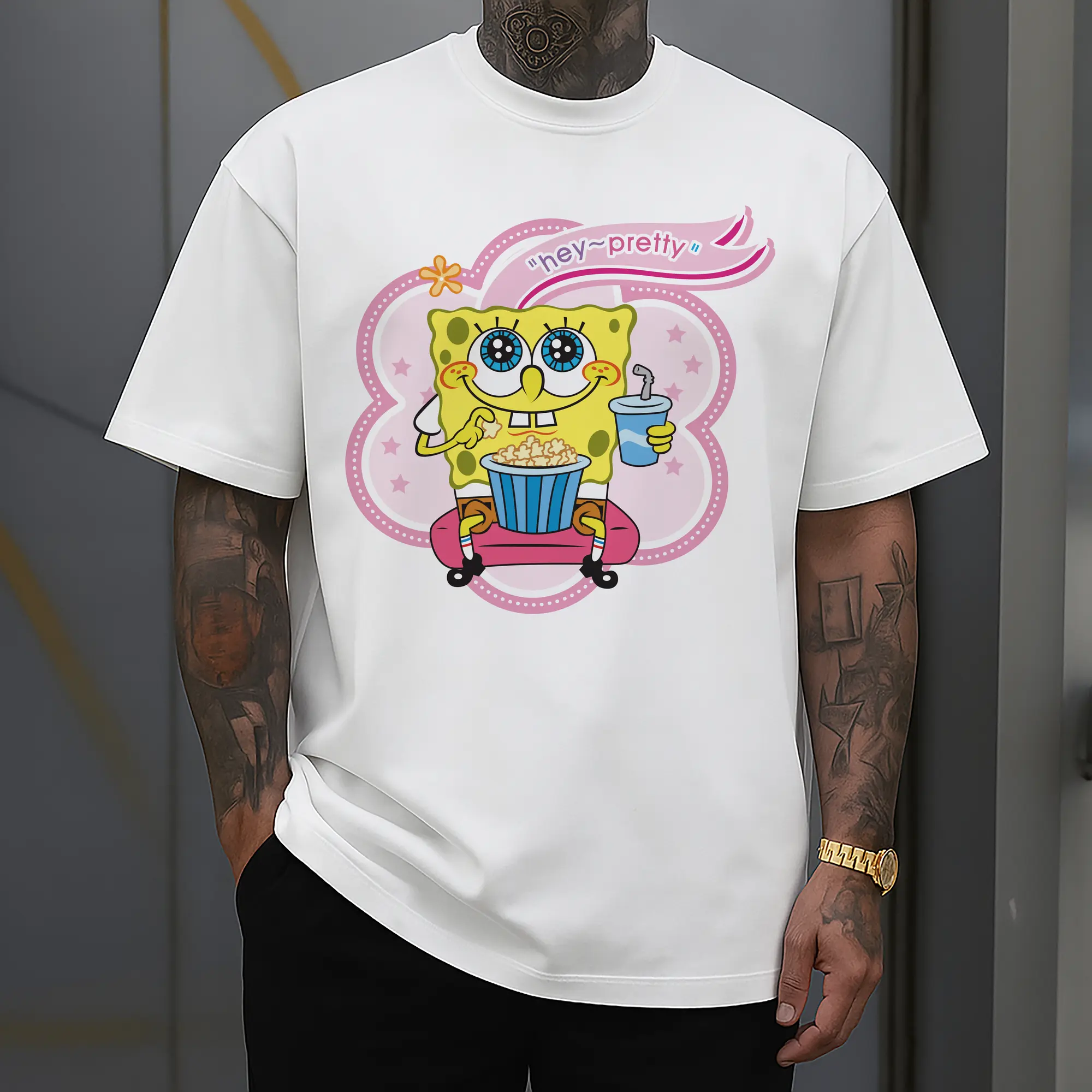 spongebob squarepants 'ha! pretty' graphic t-shirt
