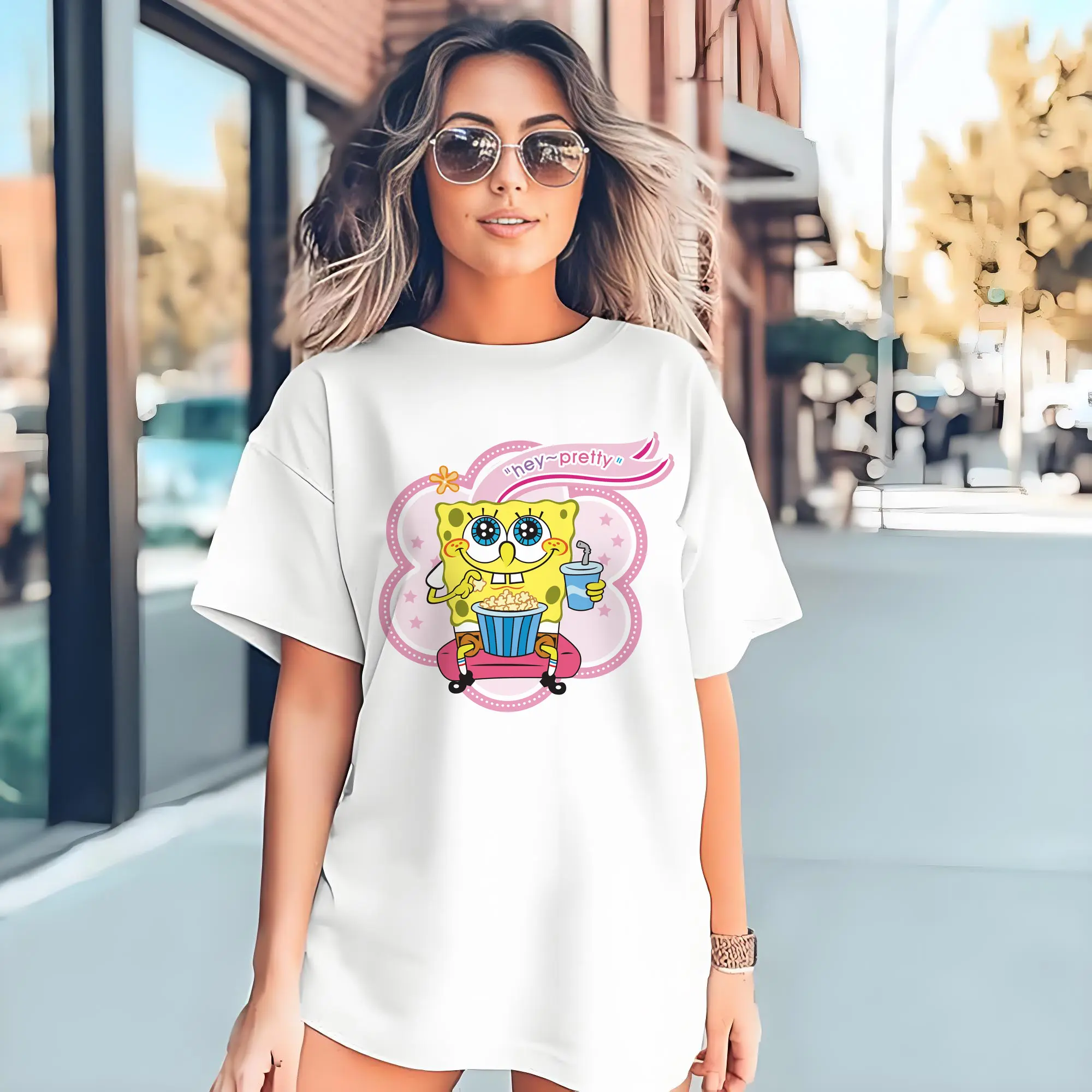 spongebob squarepants 'ha! pretty' graphic t-shirt