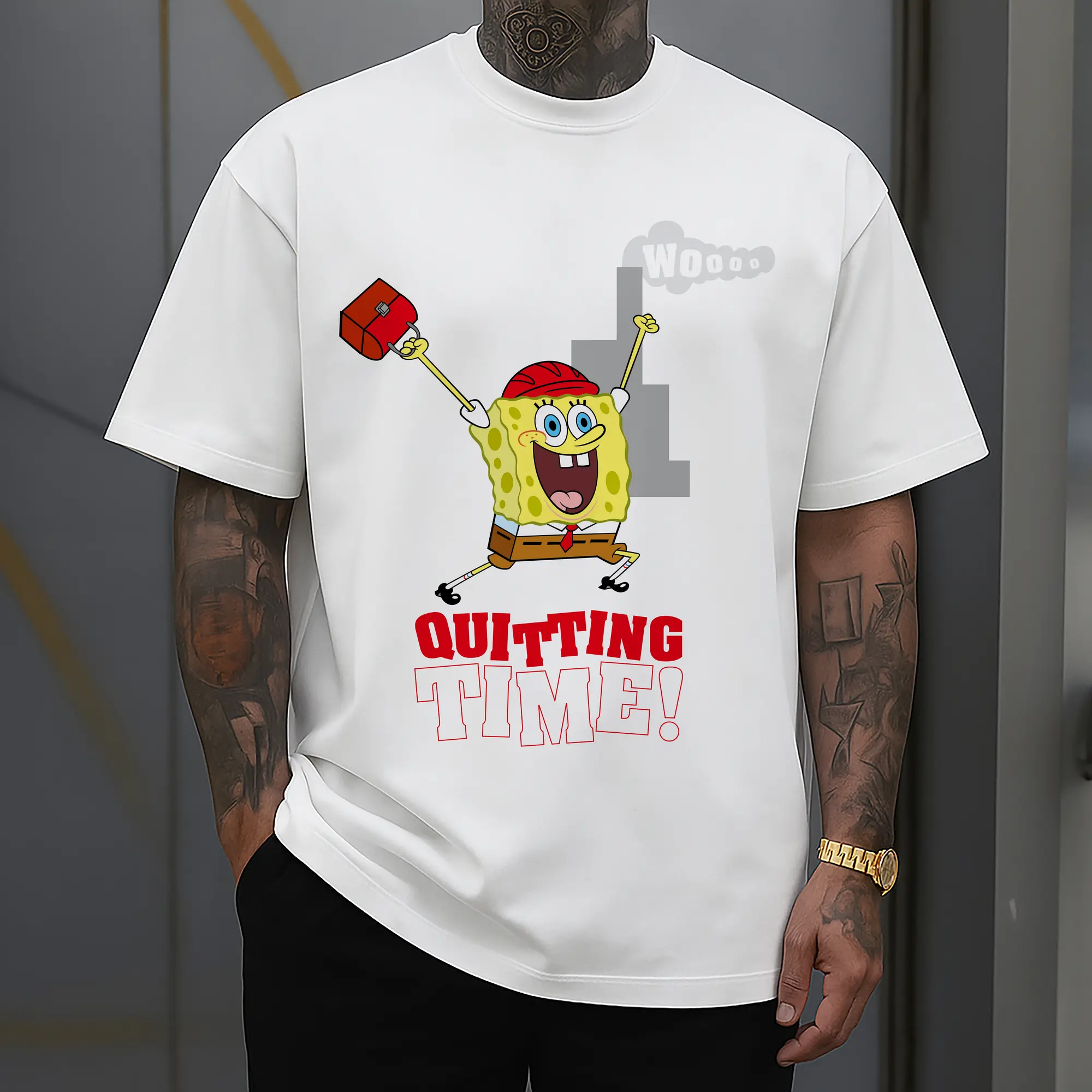 spongebob squarepants quitting time graphic t-shirt