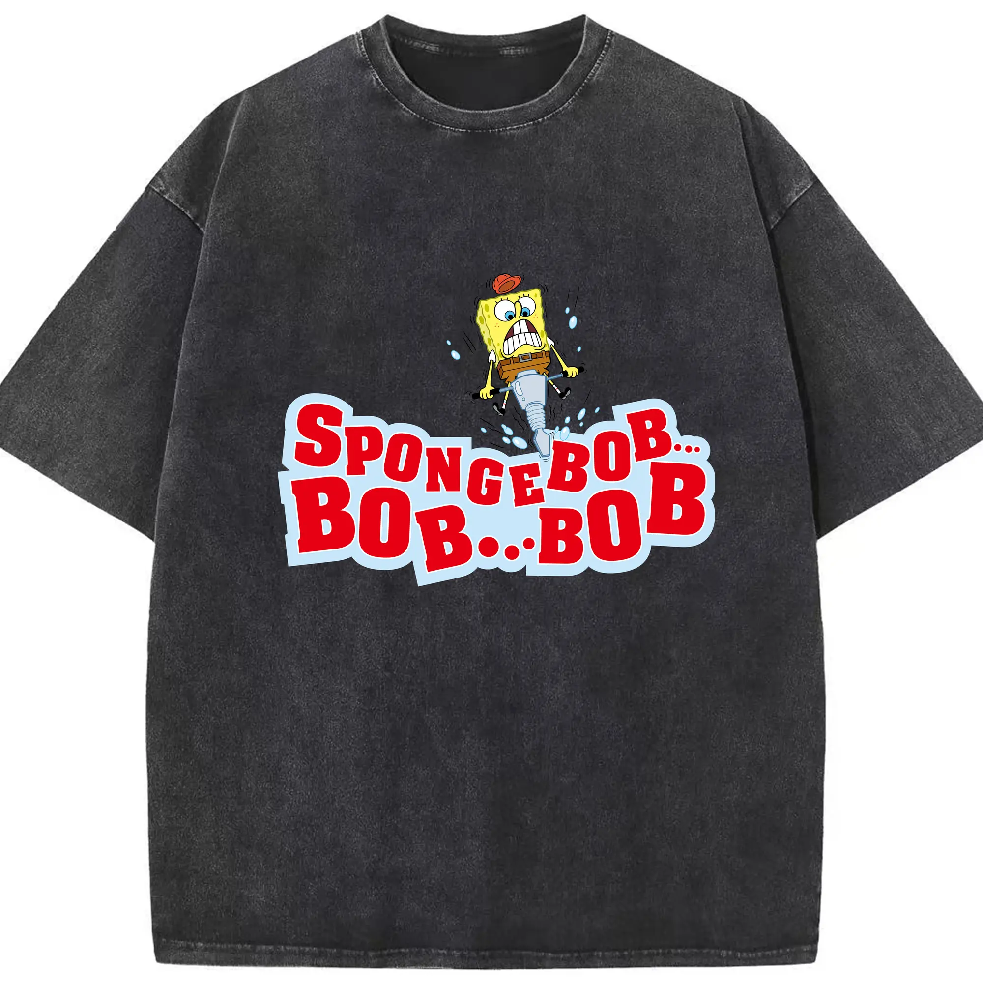 Spongebob squarepants BOB BOB graphic t-shirt - Washed Vintage Look 230g Cotton Oversized T-Shirt With Front Heat Transfer Print – Soft, Lightweight, Stylish Fit – Comfortable Casual Wear For Sports & Everyday Use