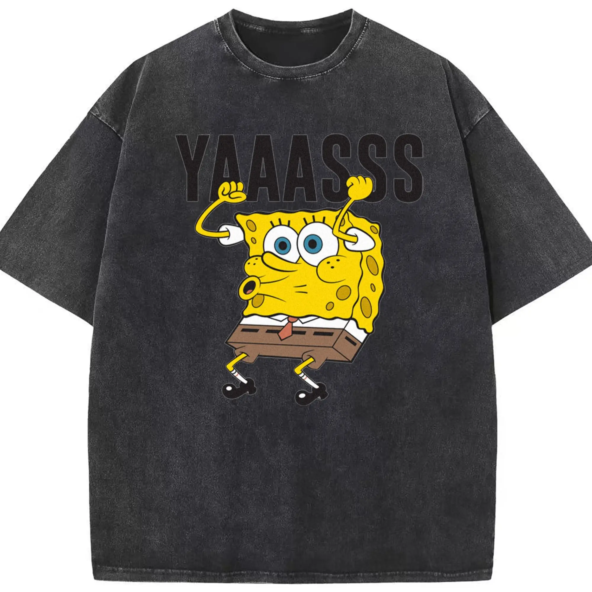 Spongebob squarepants cheer designs t shirt - Washed Vintage Look 230g Cotton Oversized T-Shirt With Front Heat Transfer Print – Soft, Lightweight, Stylish Fit – Comfortable Casual Wear For Sports & Everyday Use