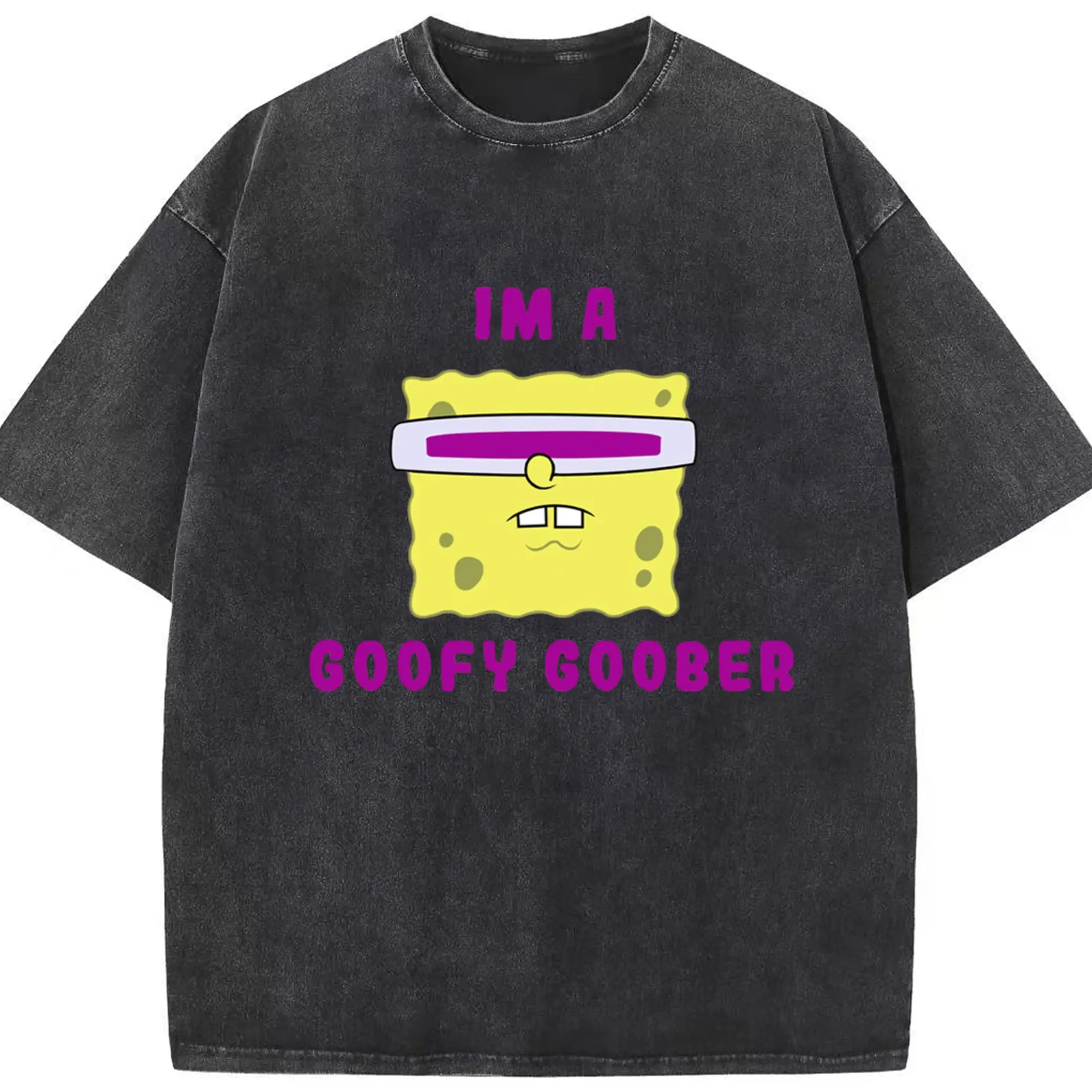 Spongebob squarepants face coofy goober t shirt - Washed Vintage Look 230g Cotton Oversized T-Shirt With Front Heat Transfer Print – Soft, Lightweight, Stylish Fit – Comfortable Casual Wear For Sports & Everyday Use