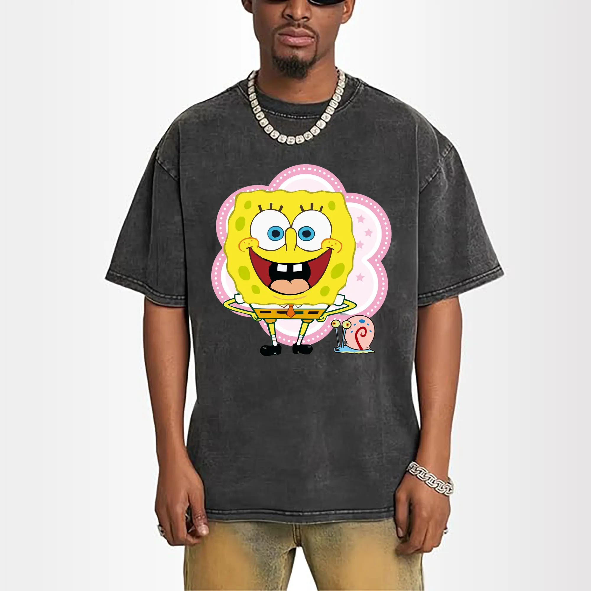 spongebob squarepants and gay the snail graphic t-shirt