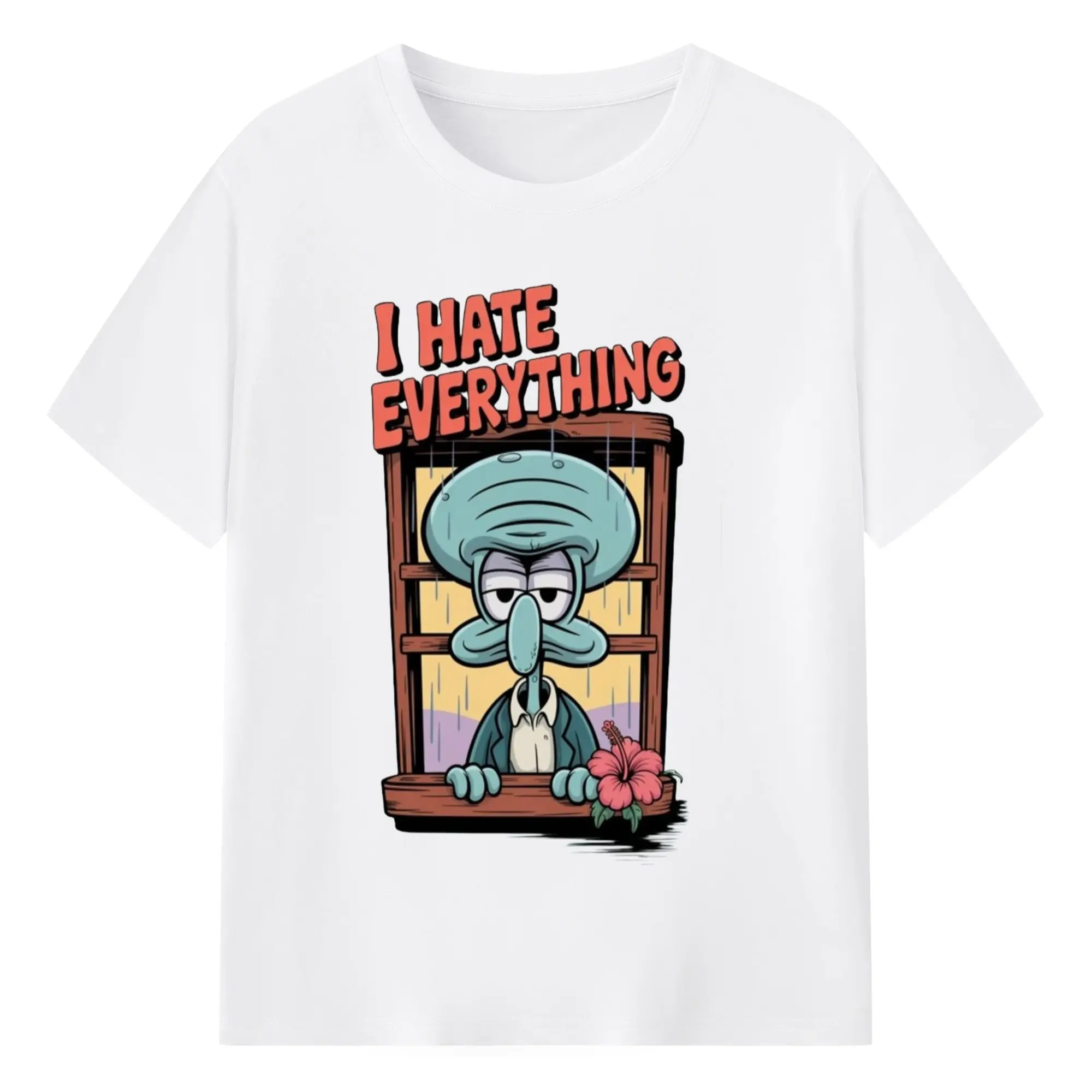 Men's Spongebob Squidward l Hate Everything Tee (2) - 180g Cotton T-Shirt With Front Heat Transfer Print – Soft, Lightweight, Fitted Design – Comfortable Casual Wear For Sports & Everyday Use