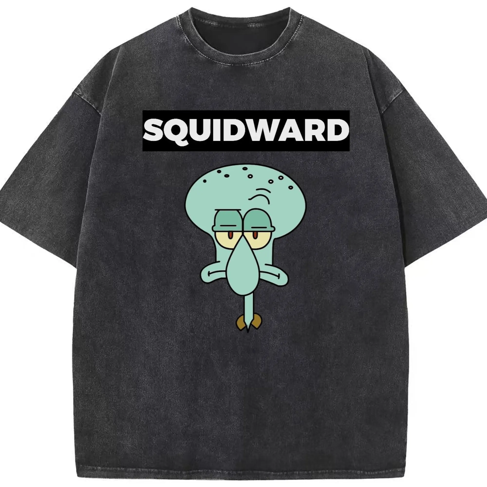Men's Squidward Tentacles Short Sleeve T-Shirt - Washed Vintage Look 230g Cotton Oversized T-Shirt With Front Heat Transfer Print – Soft, Lightweight, Stylish Fit – Comfortable Casual Wear For Sports & Everyday Use