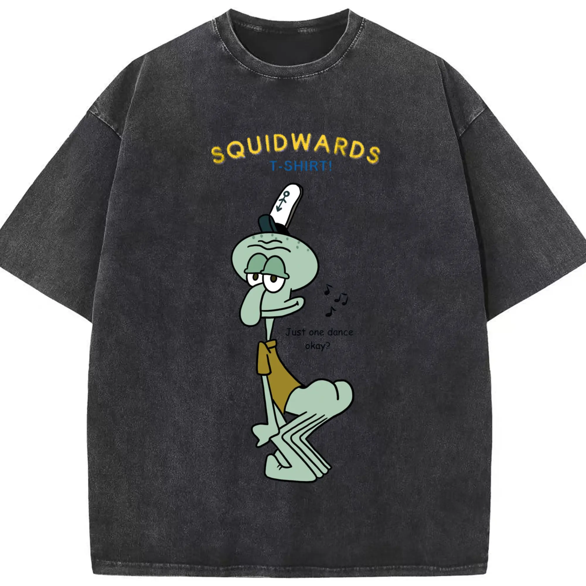 Spongebob Squidward just one dance okey Graphic T-Shirt - Washed Vintage Look 230g Cotton Oversized T-Shirt With Front Heat Transfer Print – Soft, Lightweight, Stylish Fit – Comfortable Casual Wear For Sports & Everyday Use
