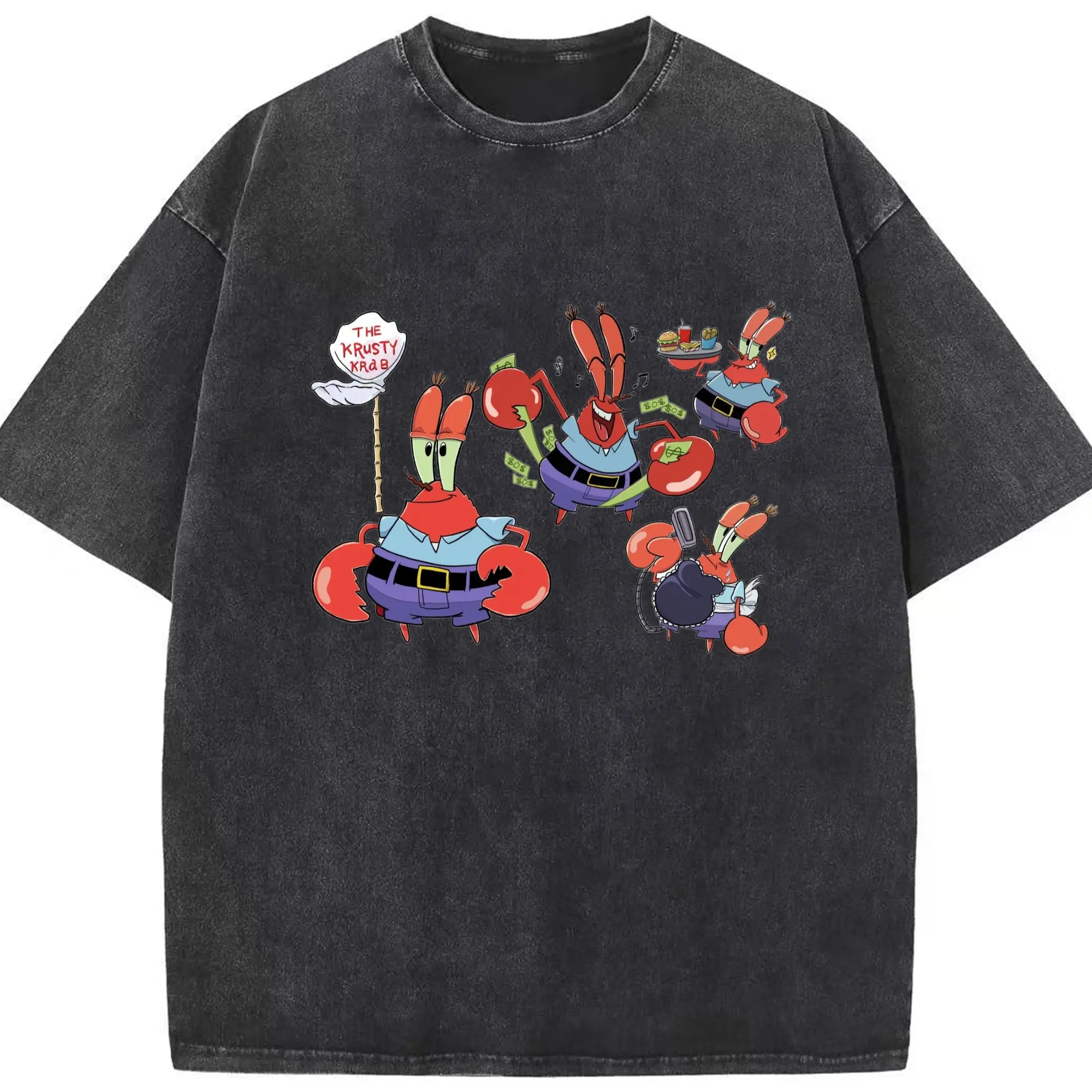 Spongebob Squarepants Mr. Krabs collage t-Shirt - Washed Vintage Look 230g Cotton Oversized T-Shirt With Front Heat Transfer Print – Soft, Lightweight, Stylish Fit – Comfortable Casual Wear For Sports & Everyday Use