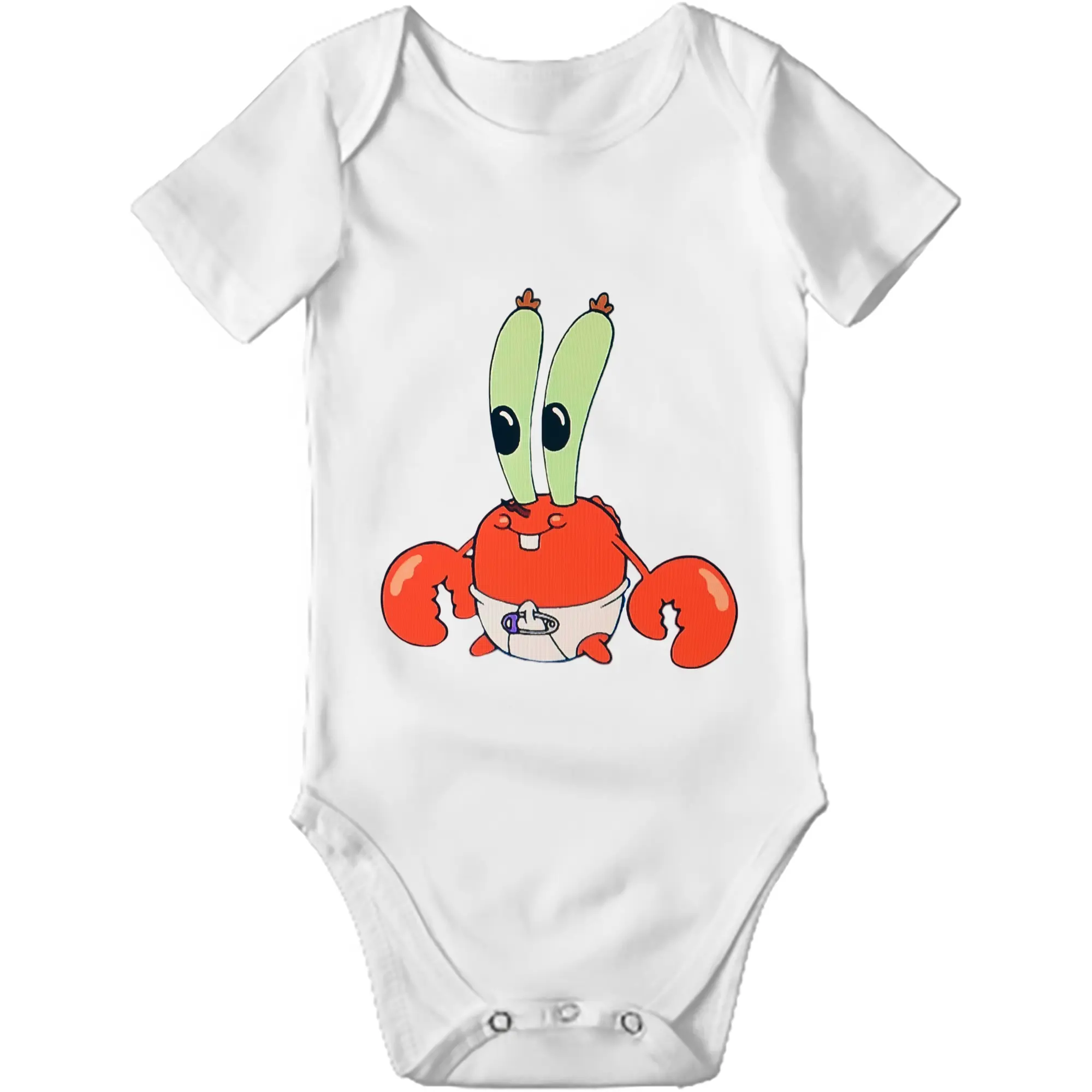 Spongebob Squarepants Mr. Krabs baby Shirt - Baby Short Sleeve Romper – 100% Cotton Soft & Breathable Digital Print Onesie With Easy Snap Closure And Envelope Shoulder – Comfortable For Daily Wear & Travel