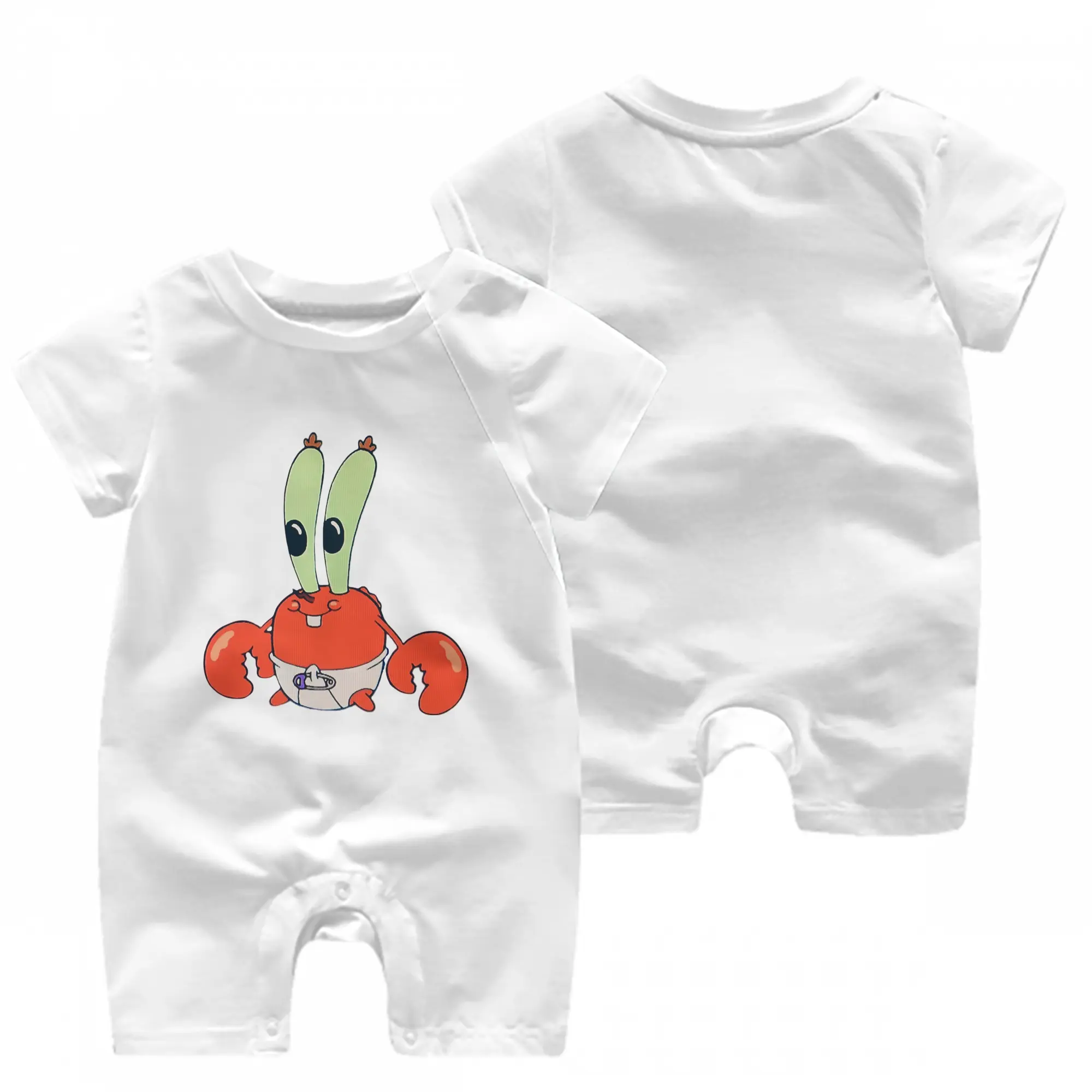 Spongebob Squarepants Mr. Krabs baby Shirt - Baby Short Sleeve Onesie – 100% Cotton Soft & Breathable Digital Print Romper – Double-Sided Print, Snap Closure For Easy Diaper Changes – Comfortable For Boys & Girls