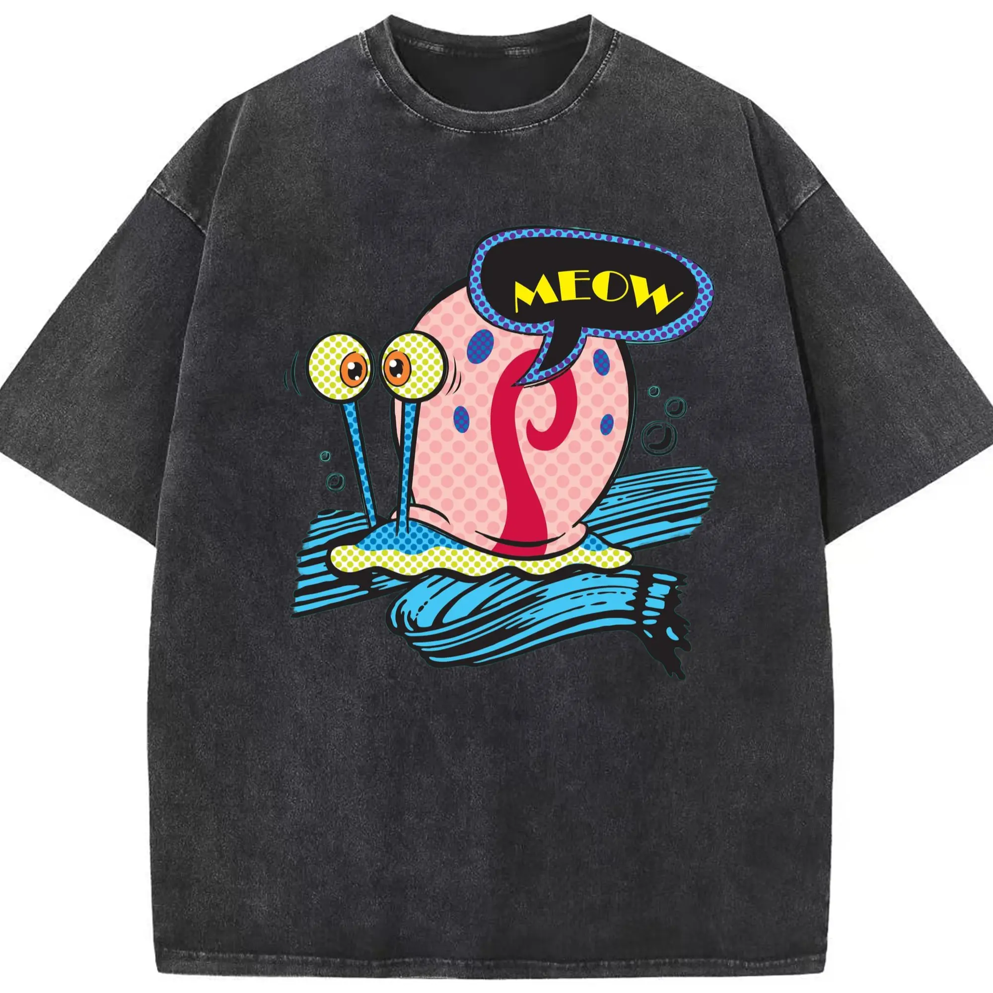 SpongeBob SquarePants Gary the Snail  T-Shirt - Washed Vintage Look 230g Cotton Oversized T-Shirt With Front Heat Transfer Print – Soft, Lightweight, Stylish Fit – Comfortable Casual Wear For Sports & Everyday Use
