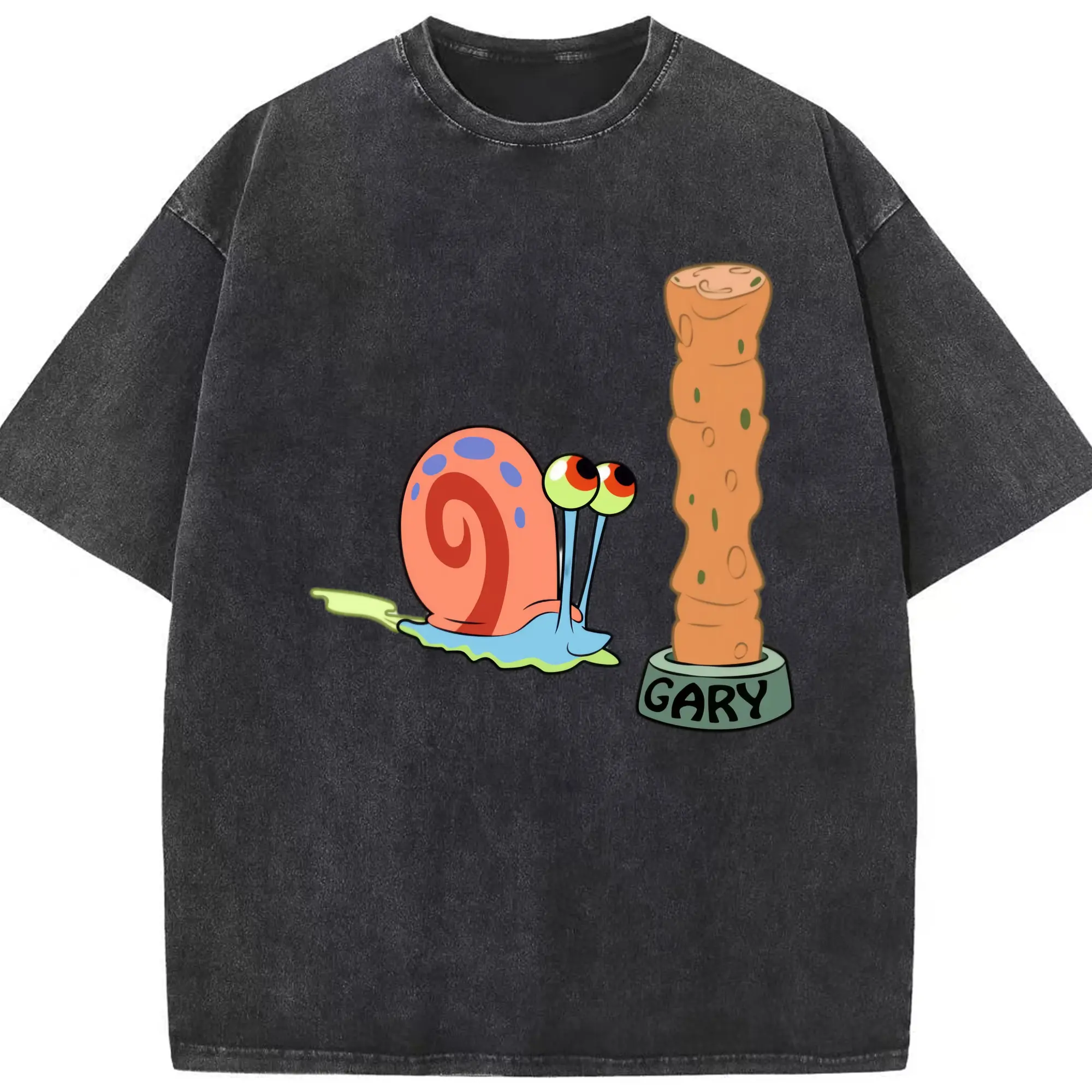 SpongeBob SquarePants Gary the Snail  Tee - Washed Vintage Look 230g Cotton Oversized T-Shirt With Front Heat Transfer Print – Soft, Lightweight, Stylish Fit – Comfortable Casual Wear For Sports & Everyday Use