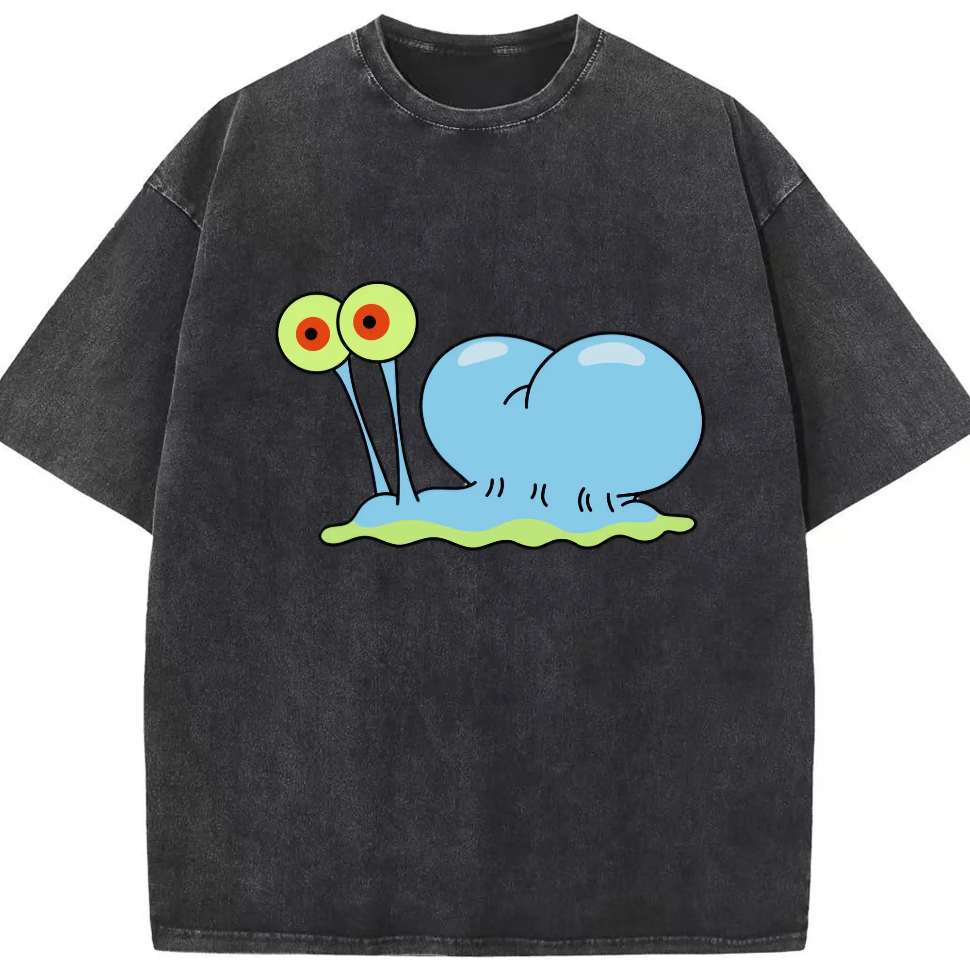 Gary the Snail  Graphic T-Shirt - Washed Vintage Look 230g Cotton Oversized T-Shirt With Front Heat Transfer Print – Soft, Lightweight, Stylish Fit – Comfortable Casual Wear For Sports & Everyday Use